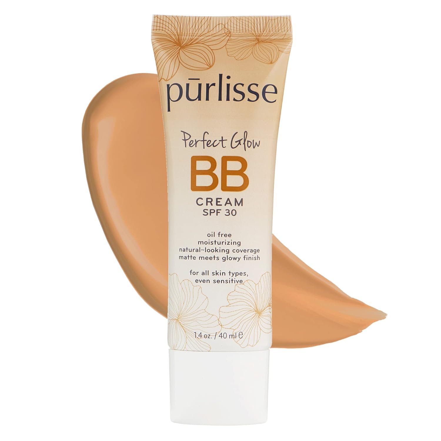 pūrlisse Perfect Glow BB Cream with SPF 30 - Matte Meets Dewy Finish - Enriched with Goji & Hawthorn Berry to Help Improve Skin Texture & Radiance - Medium Golden (1.4 oz) - TrustMedUSA