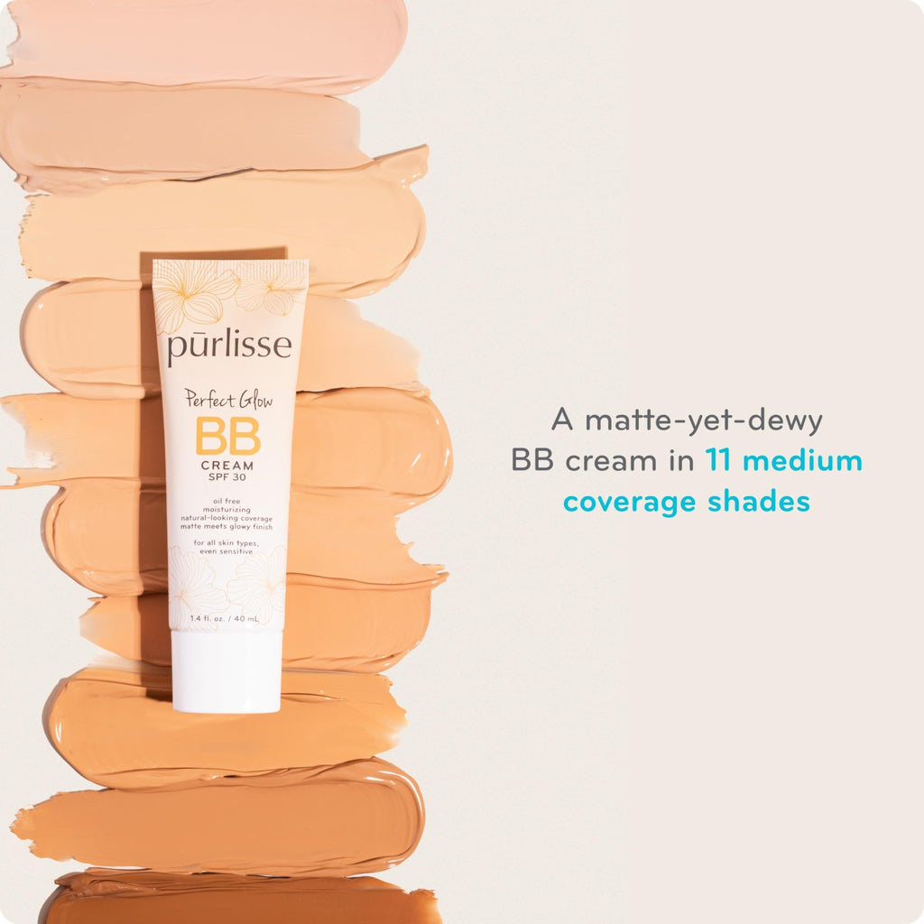 pūrlisse Perfect Glow BB Cream with SPF 30 - Matte Meets Dewy Finish - Enriched with Goji & Hawthorn Berry to Help Improve Skin Texture & Radiance - Medium Golden (1.4 oz) - TrustMedUSA