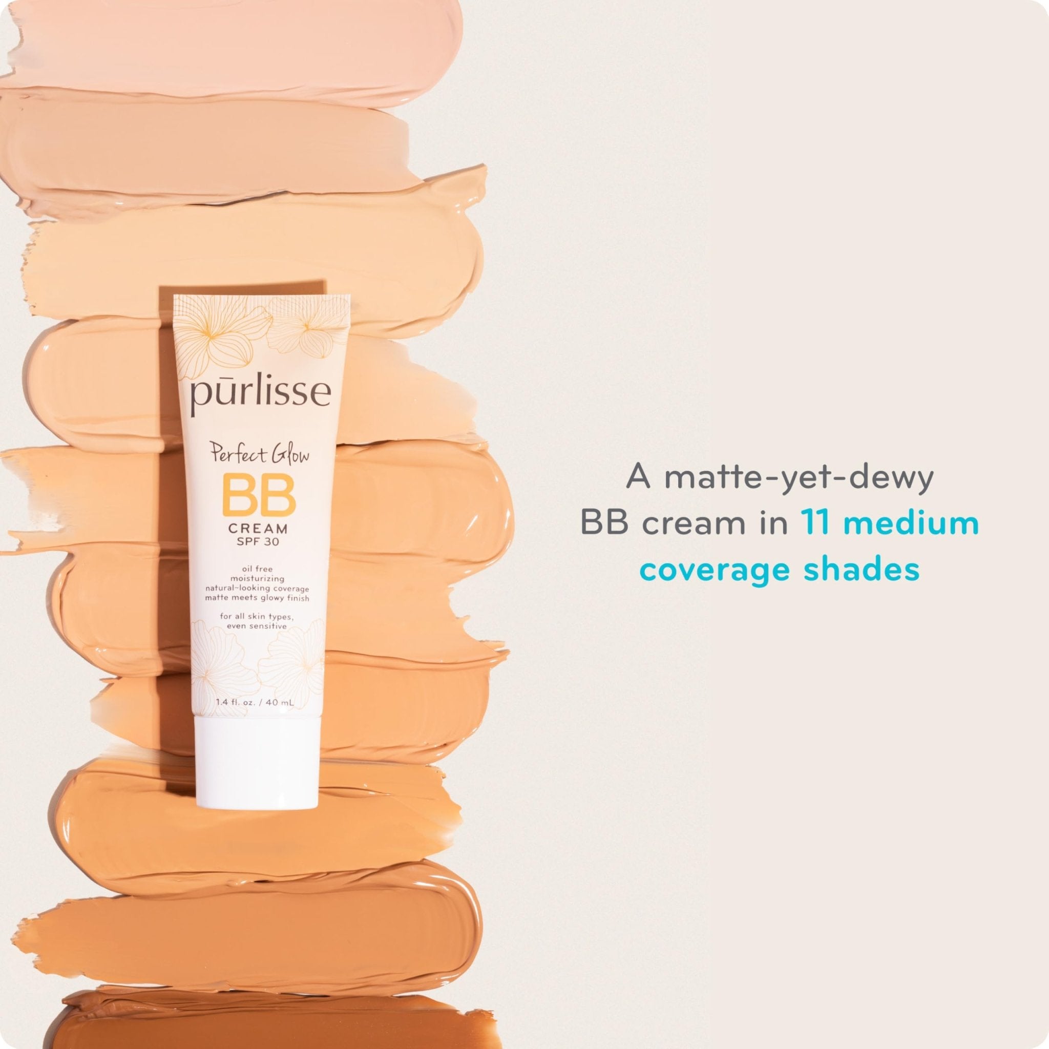 pūrlisse Perfect Glow BB Cream with SPF 30 - Matte Meets Dewy Finish - Enriched with Goji & Hawthorn Berry to Help Improve Skin Texture & Radiance - Medium Golden (1.4 oz) - TrustMedUSA