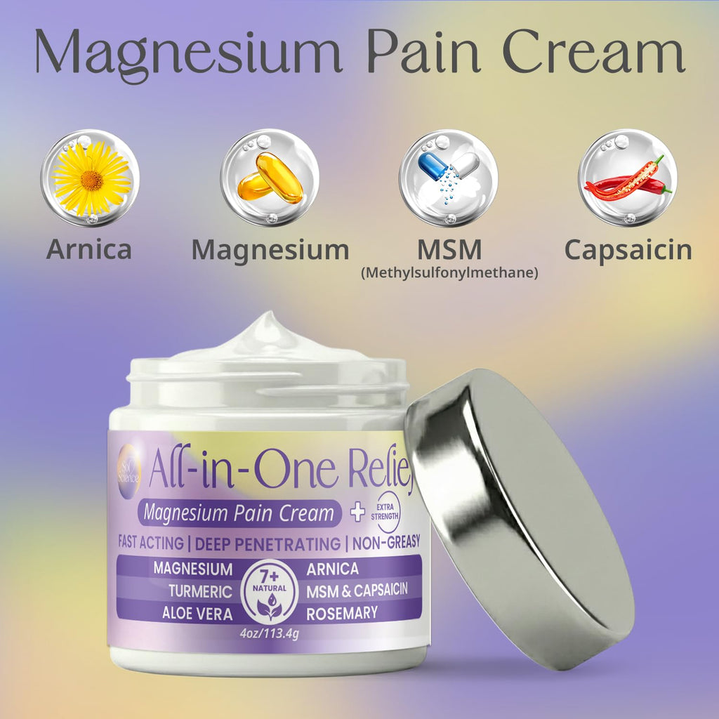 PURPLE CANYON All in One Magnesium Pain Cream – Natural Pain Relief Cream with Arnica, MSM & Capsaicin for Muscle & Joint Support – Fast-Absorbing, Non-Greasy Formula with Aloe Vera & Turmeric - TrustMedUSA