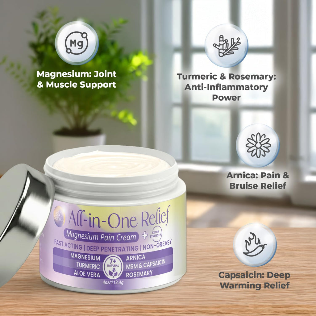 PURPLE CANYON All in One Magnesium Pain Cream – Natural Pain Relief Cream with Arnica, MSM & Capsaicin for Muscle & Joint Support – Fast-Absorbing, Non-Greasy Formula with Aloe Vera & Turmeric - TrustMedUSA