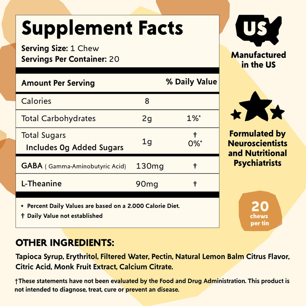 PYM Citrus Mood Chews Support for Stress, Worry & Overwhelm, 120 Count | 130mg GABA, 90mg L-Theanine | Vegan, Non-GMO, Gluten-Free, No Added Sugar | All-Natural Mood Balance Supplement Made in USA - TrustMedUSA