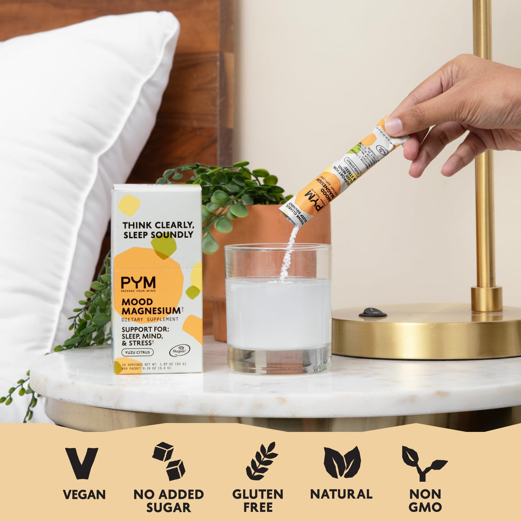 PYM Mood Magnesium Powder Packets (10-Servings) Magnesium Glycinate, L-Threonate & Malate Powder | Aid & Mood Support Supplement for Stress - TrustMedUSA