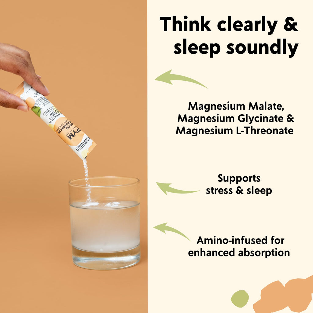 PYM Mood Magnesium Powder Packets (10-Servings) Magnesium Glycinate, L-Threonate & Malate Powder | Aid & Mood Support Supplement for Stress - TrustMedUSA