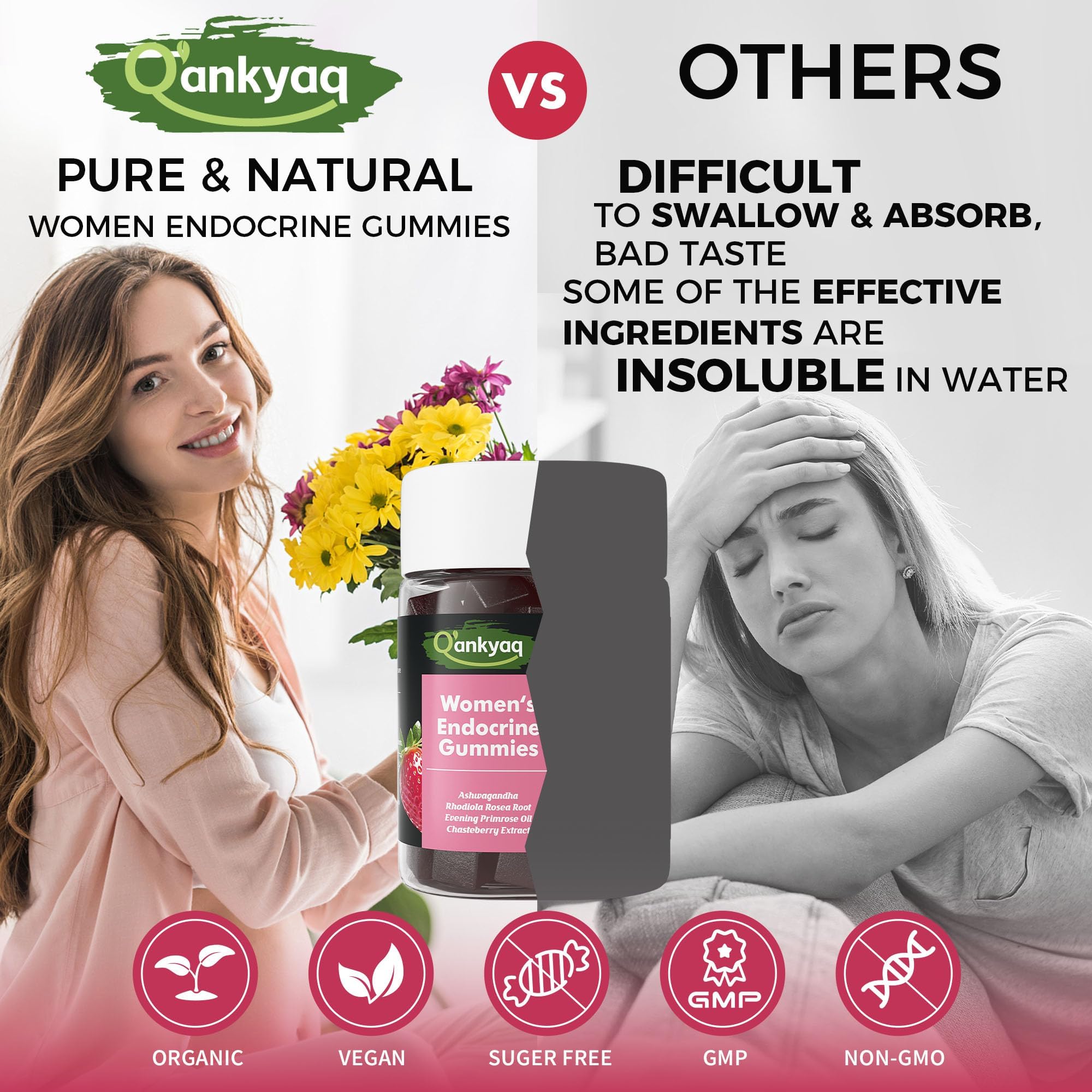 Q'ankyaq PMS Support Gummies for Women, Hormone Balance with Evening Primrose Oil, Chasteberry, Vitamins B6 & B12 - Comfort, Bloating, Mood & Energy Support - 60 Gummies - TrustMedUSA