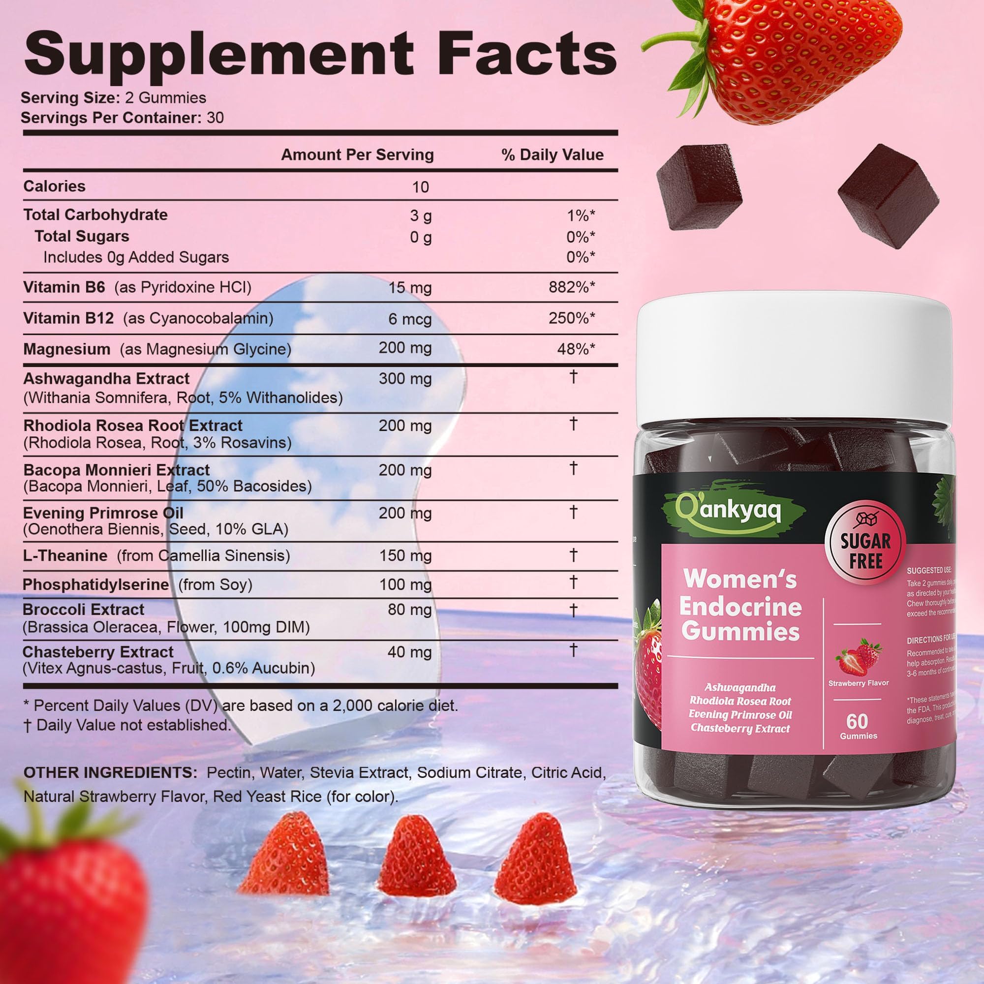 Q'ankyaq PMS Support Gummies for Women, Hormone Balance with Evening Primrose Oil, Chasteberry, Vitamins B6 & B12 - Comfort, Bloating, Mood & Energy Support - 60 Gummies - TrustMedUSA