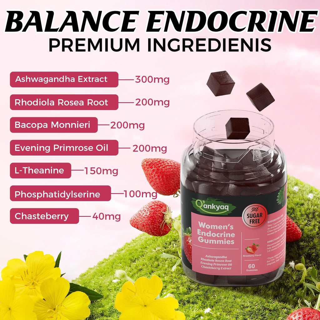 Q'ankyaq PMS Support Gummies for Women, Hormone Balance with Evening Primrose Oil, Chasteberry, Vitamins B6 & B12 - Comfort, Bloating, Mood & Energy Support - 60 Gummies - TrustMedUSA