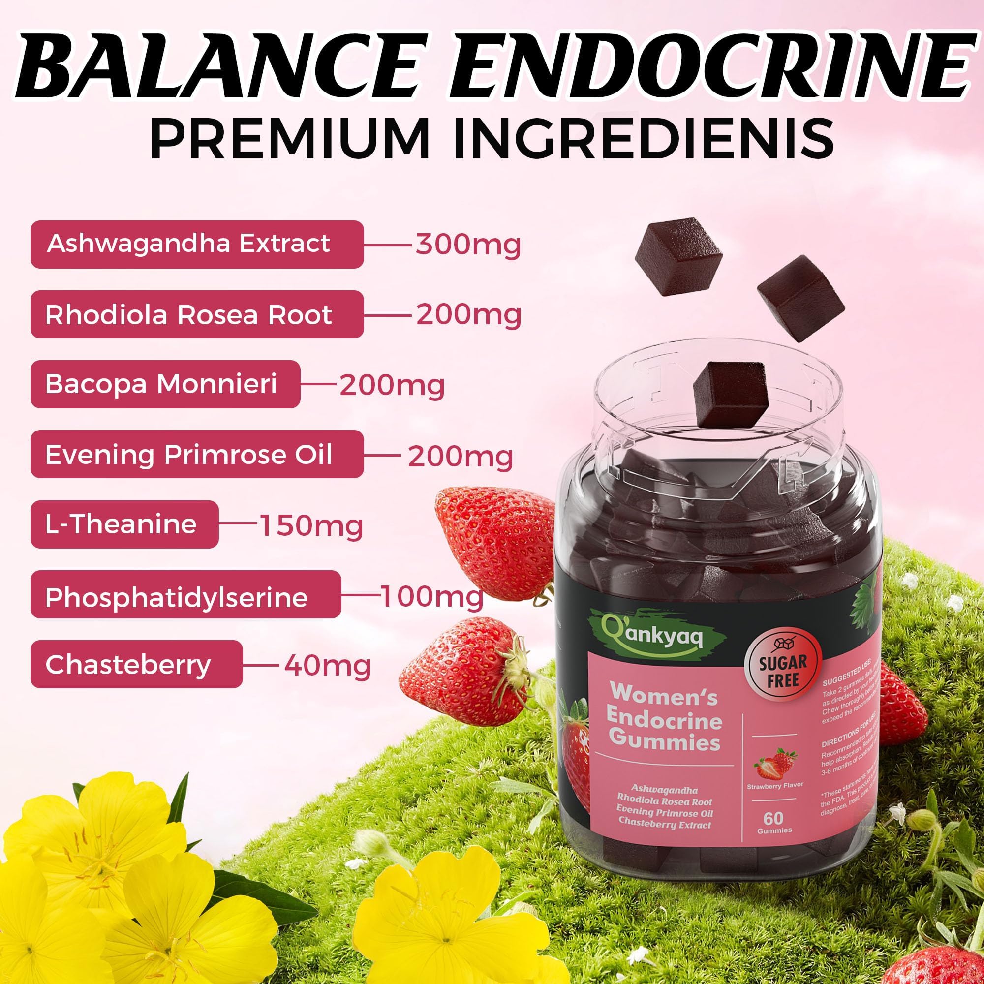 Q'ankyaq PMS Support Gummies for Women, Hormone Balance with Evening Primrose Oil, Chasteberry, Vitamins B6 & B12 - Comfort, Bloating, Mood & Energy Support - 60 Gummies - TrustMedUSA