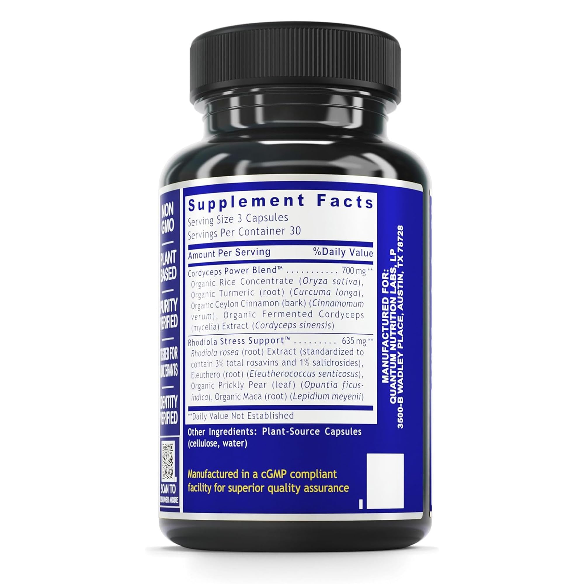 QNL Quantum Fatigue Support - Vegan Rhodiola Rosea Root Supplement, Organic Adaptogen Blend for Occasional Physical & Cognitive Stress - 90 Plant-Based Capsules - TrustMedUSA