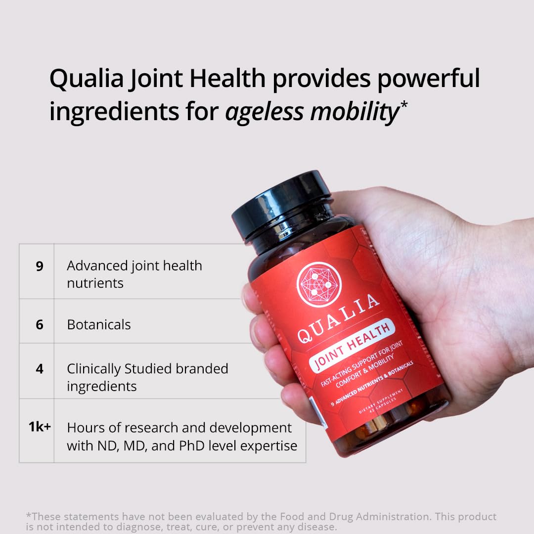 Qualia Joint Health 9 Advanced Joint Health nutrients: denatured Collagen, boswellia, tumeric, Boron, Ginger, L-carnitine. Cartilage Health, Tendon Strength, Healthy Joint Aging (1 Month Supply) - TrustMedUSA