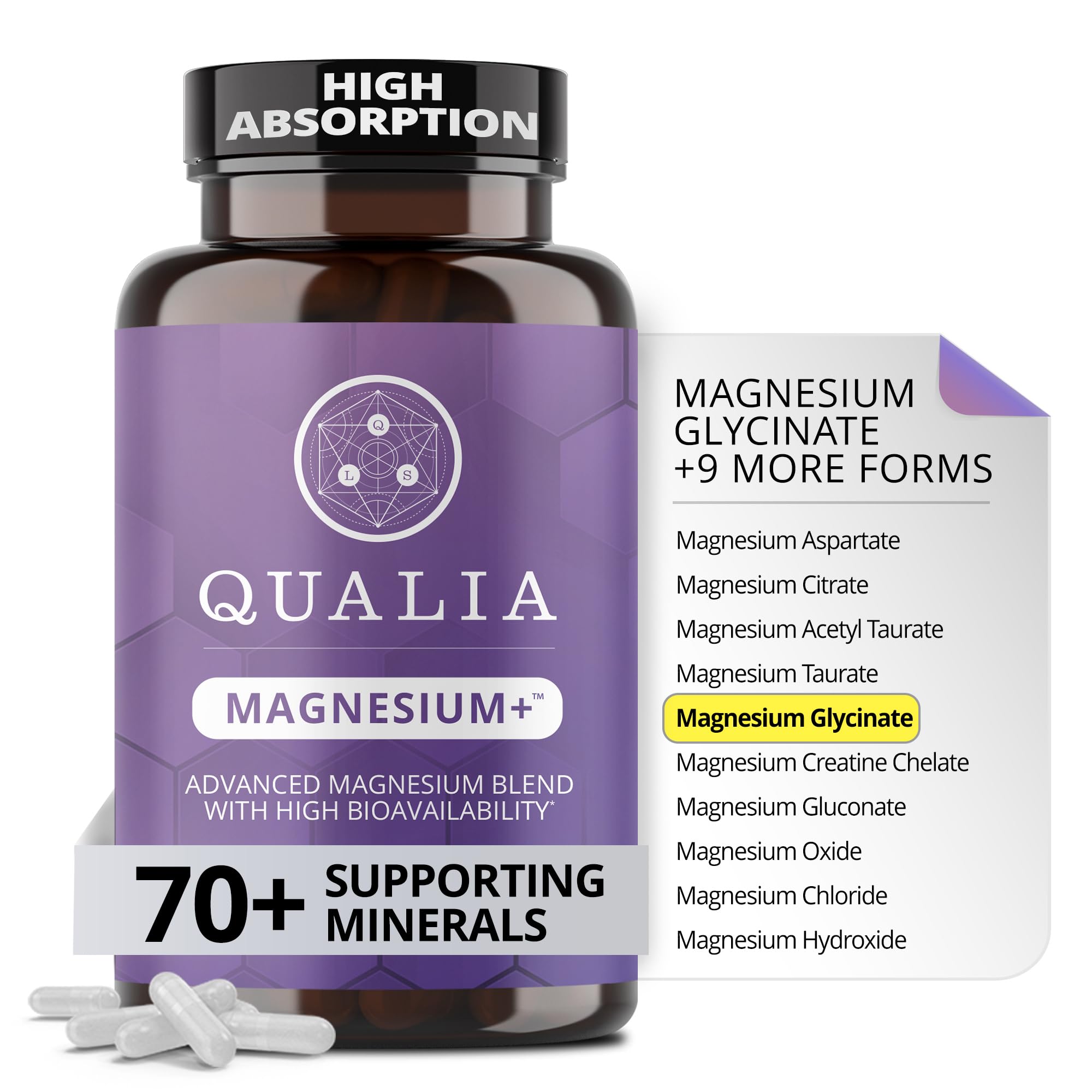 Qualia Magnesium+ | Doctor-Formulated. Premium Formula | High Bioavailability | 10 Forms of Magnesium & 70+ Minerals | Relaxed Mood, restful Sleep - TrustMedUSA