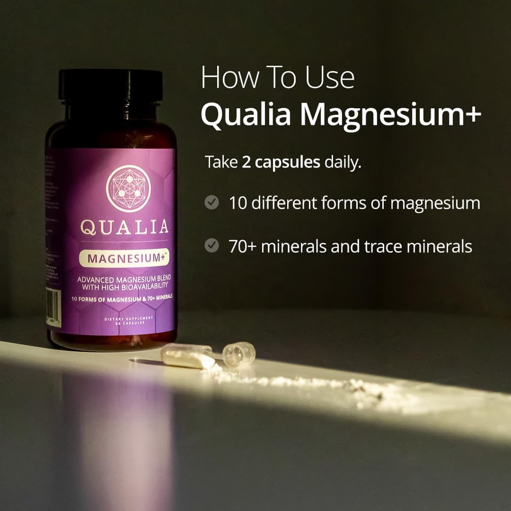 Qualia Magnesium+ | Doctor-Formulated. Premium Formula | High Bioavailability | 10 Forms of Magnesium & 70+ Minerals | Relaxed Mood, restful Sleep - TrustMedUSA