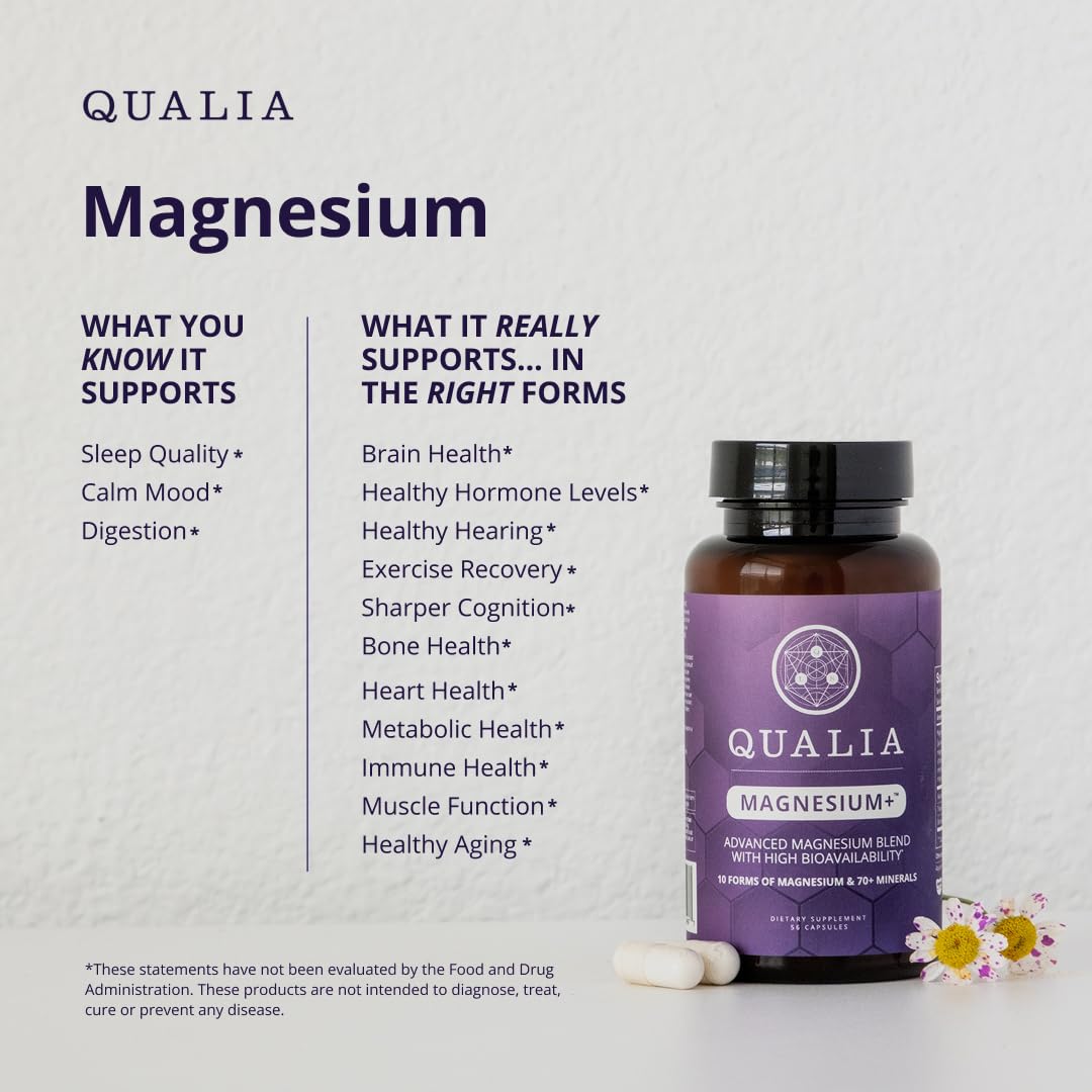 Qualia Magnesium+ | Doctor-Formulated. Premium Formula | High Bioavailability | 10 Forms of Magnesium & 70+ Minerals | Relaxed Mood, restful Sleep - TrustMedUSA