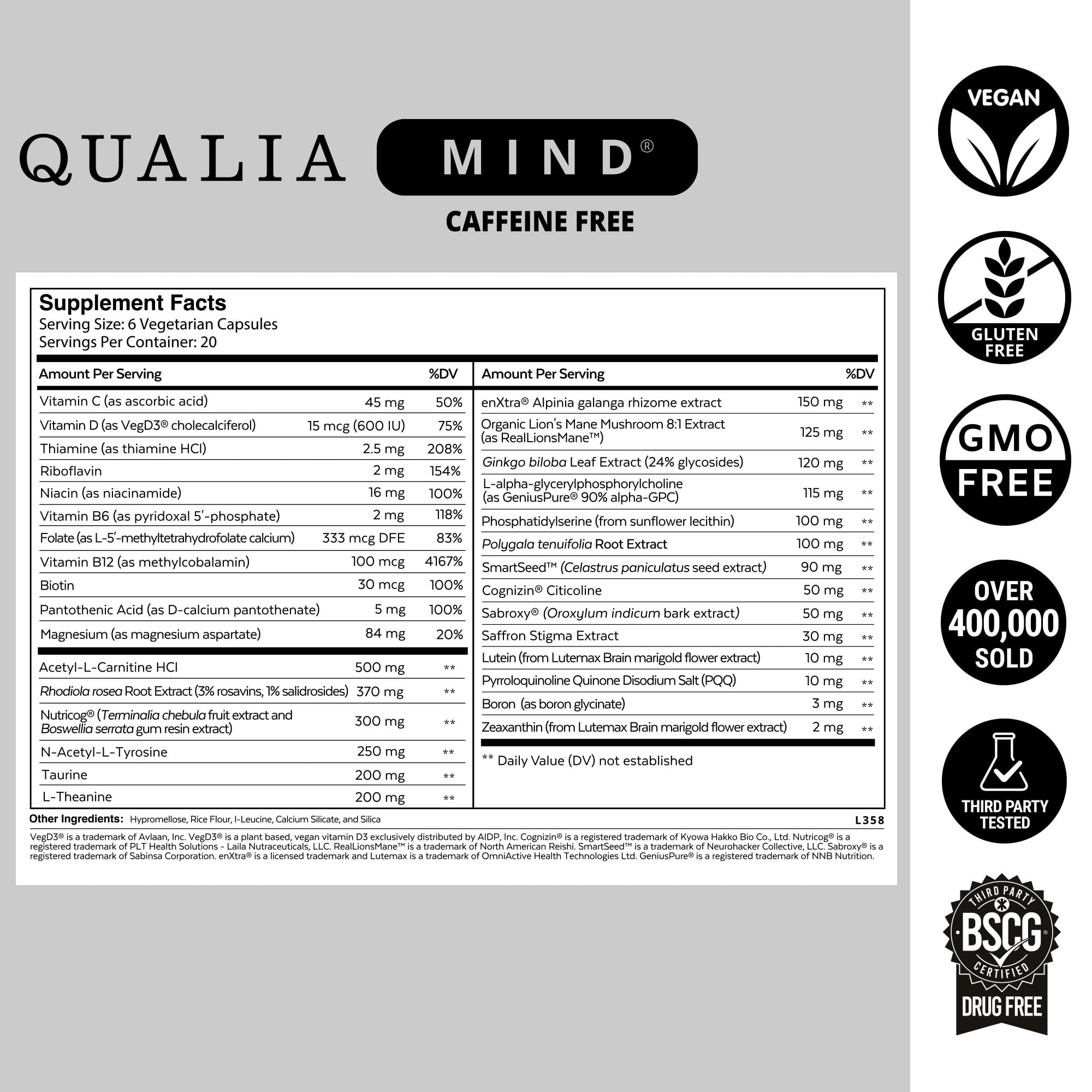 Qualia Mind (Caffeine Free) | The Ultimate Blend for Brain Health* | Doctor-Formulated Nootropic to Fuel Focus & Concentration* | Supports Long Term Brain Health| Maintain Drive & Productivity - TrustMedUSA