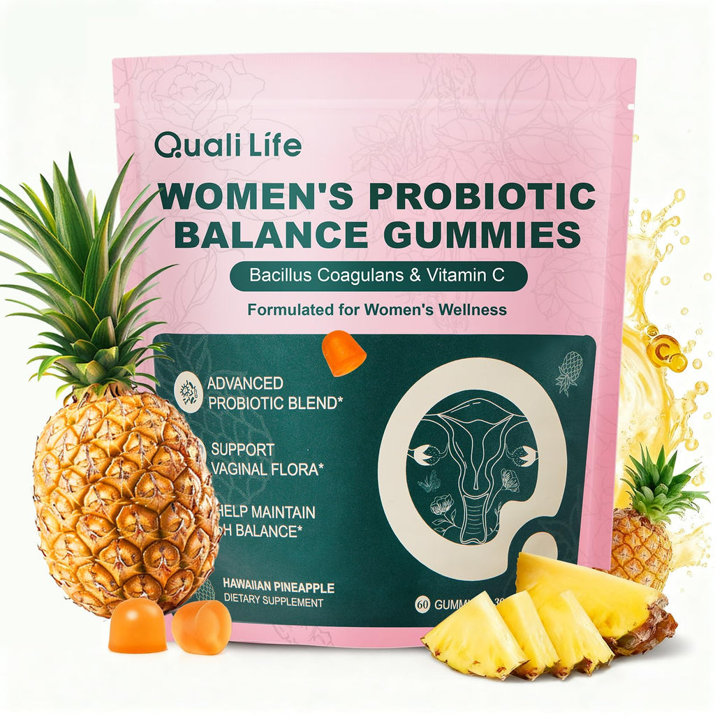 QualiLife Premium Feminine Balance Gummies for Women – Probiotic Vaginal Health Support with Vitamin C – pH Balance & Flora Support – Sugar Free, Vegan, Hawaiian Pineapple Flavor – 60 Gummies (1) - TrustMedUSA