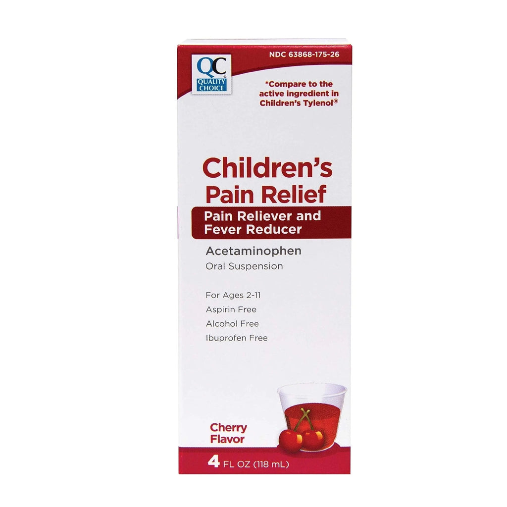 Quality Choice Children's Pain Relief & Fever Reducer for Kids, 4fl oz Acetaminophen 160mg per 5ml, Ibuprofen & Aspirin Free, Liquid Cold and Flu Medicine for Kids, Regular Strength OTC Medication - TrustMedUSA