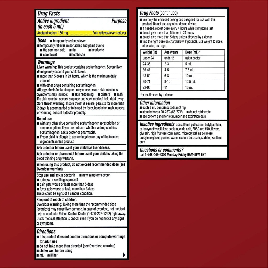 Quality Choice Children's Pain Relief & Fever Reducer for Kids, 4fl oz Acetaminophen 160mg per 5ml, Ibuprofen & Aspirin Free, Liquid Cold and Flu Medicine for Kids, Regular Strength OTC Medication - TrustMedUSA
