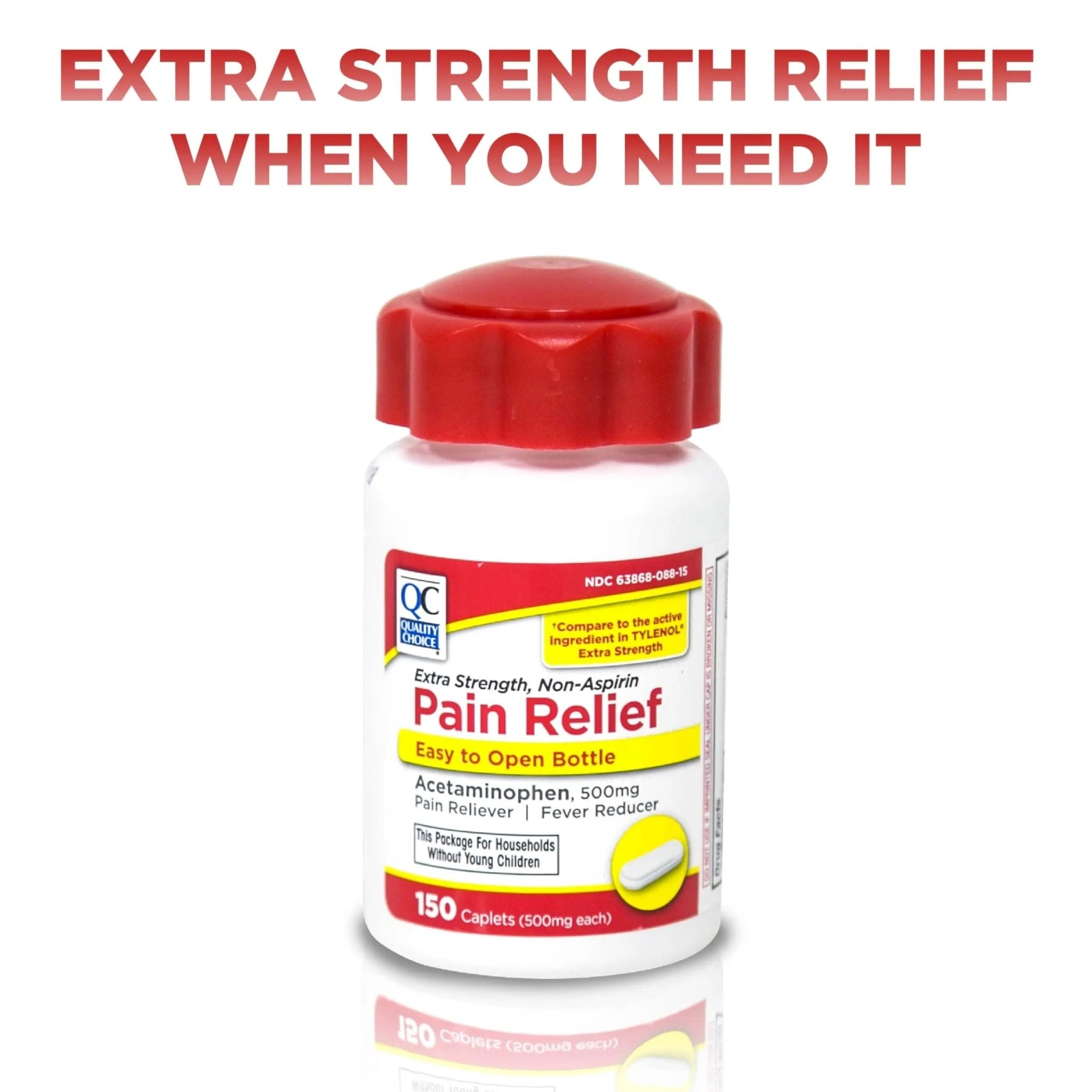 Quality Choice Easy Open Extra Strength Pain Relief, Acetaminophen 500mg Extra Strength, Pain Reliever and Fever Reducer for Headache, Backache, Toothache and Muscle Aches, 150 Count Bottle. - TrustMedUSA