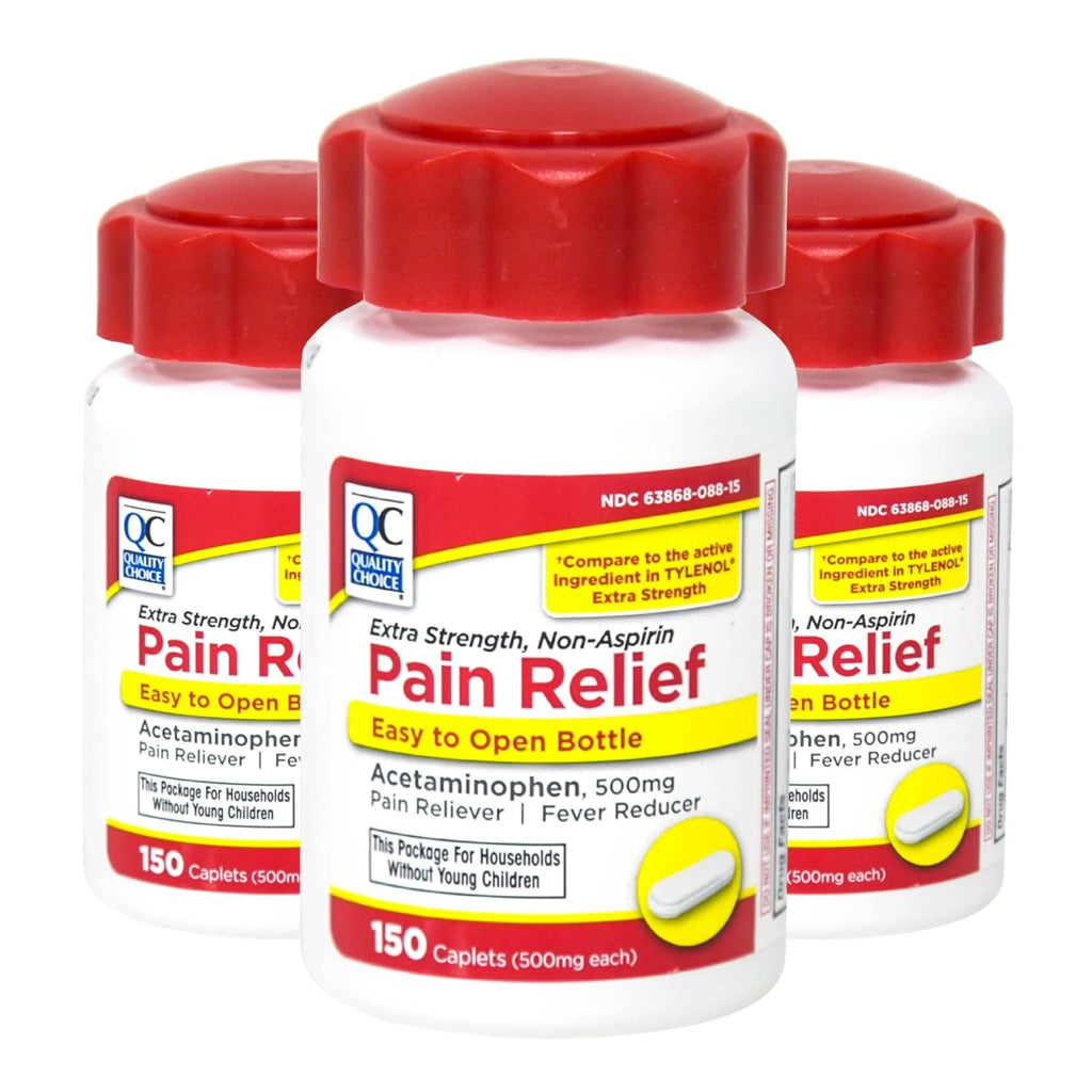 Quality Choice Easy Open Extra Strength Pain Relief, Acetaminophen 500mg Extra Strength, Pain Reliever and Fever Reducer for Headache, Backache, Toothache and Muscle Aches, 150 Count Bottle. - TrustMedUSA
