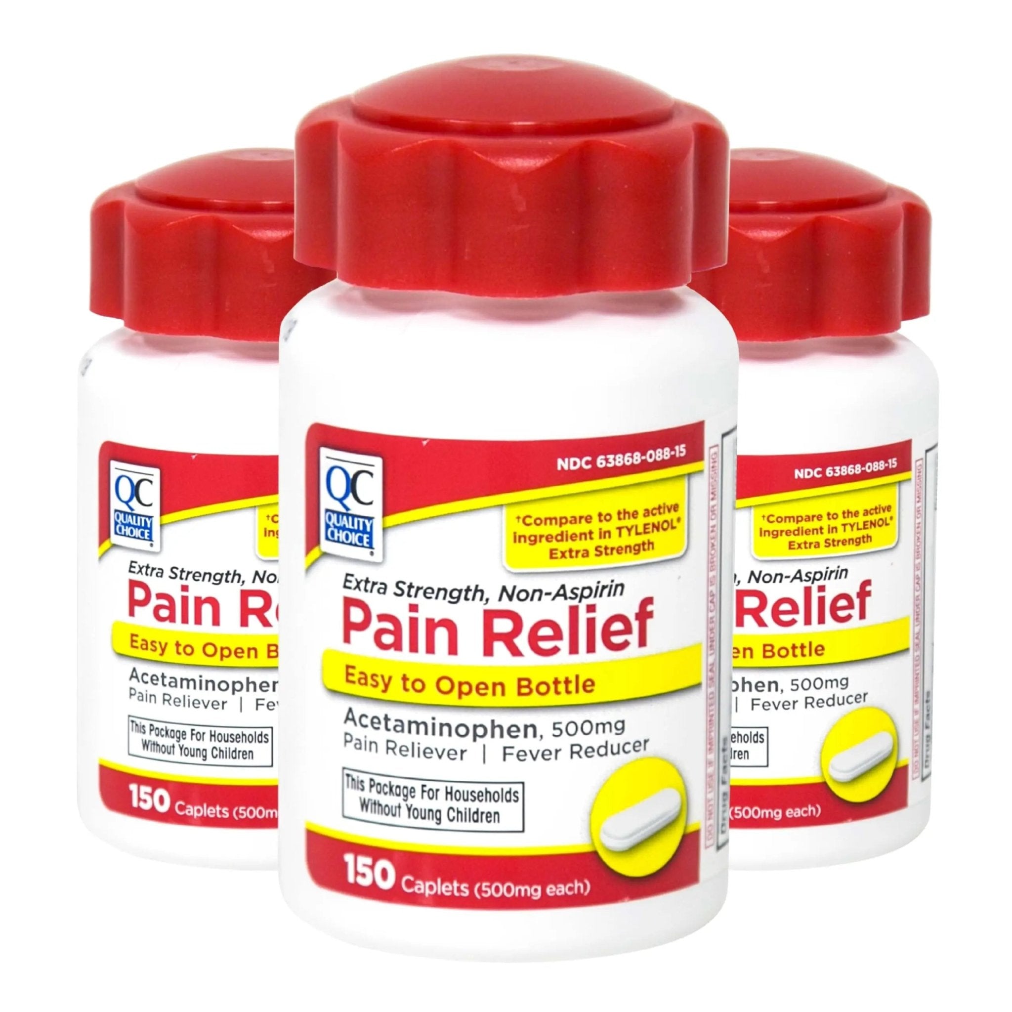 Quality Choice Easy Open Extra Strength Pain Relief, Acetaminophen 500mg Extra Strength, Pain Reliever and Fever Reducer for Headache, Backache, Toothache and Muscle Aches, 150 Count Bottle. - TrustMedUSA