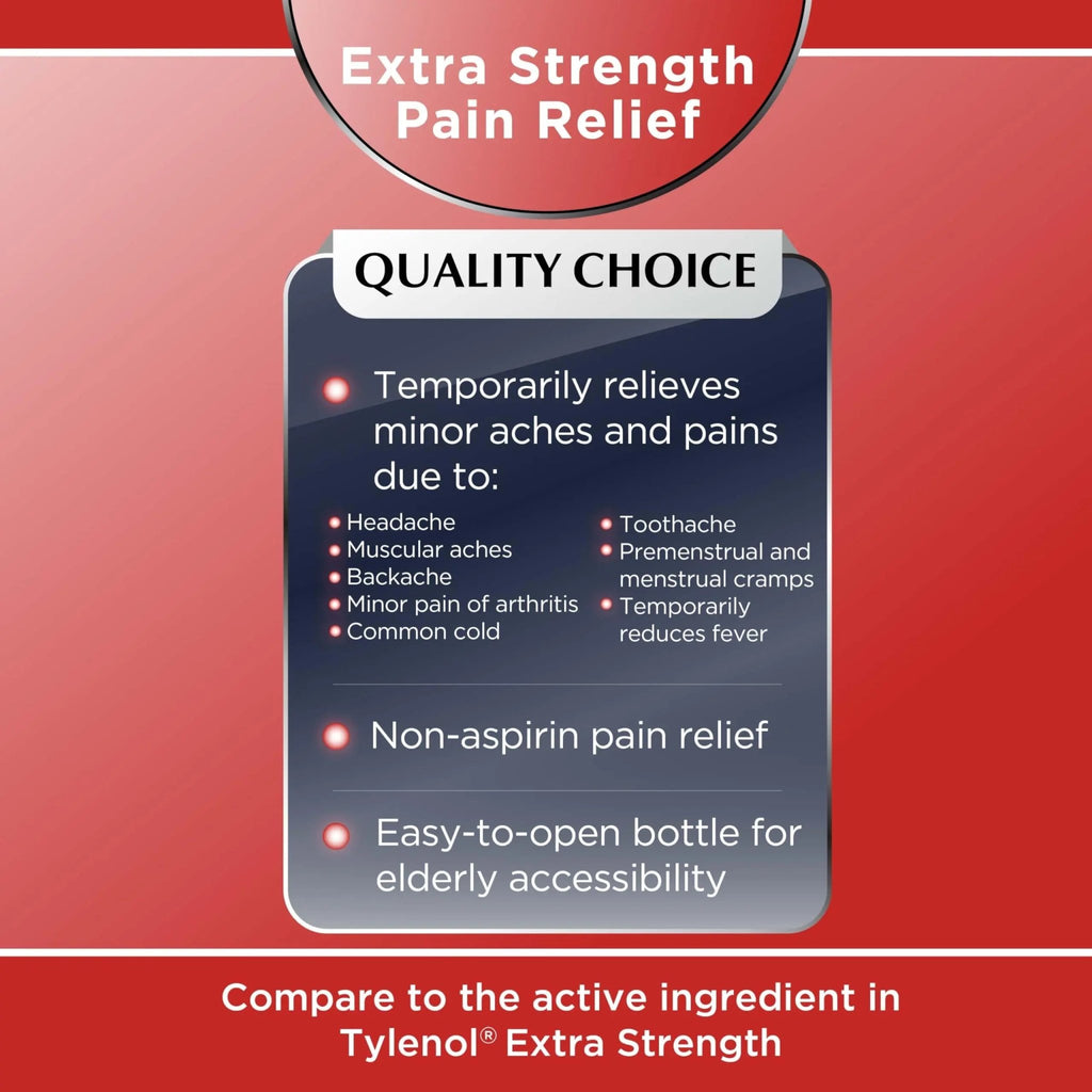 Quality Choice Easy Open Extra Strength Pain Relief, Acetaminophen 500mg Extra Strength, Pain Reliever and Fever Reducer for Headache, Backache, Toothache and Muscle Aches, 150 Count Bottle. - TrustMedUSA