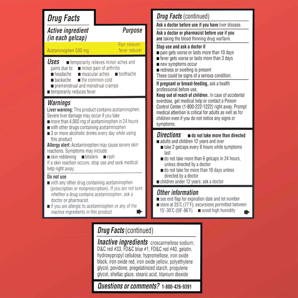 Quality Choice, Extra Strength, Non Aspirin Pain Relief, Acetaminophen 500 MG, Pain Reliever & Fever Reducer, Rapid Release Gelcaps, 50 Count Package - TrustMedUSA