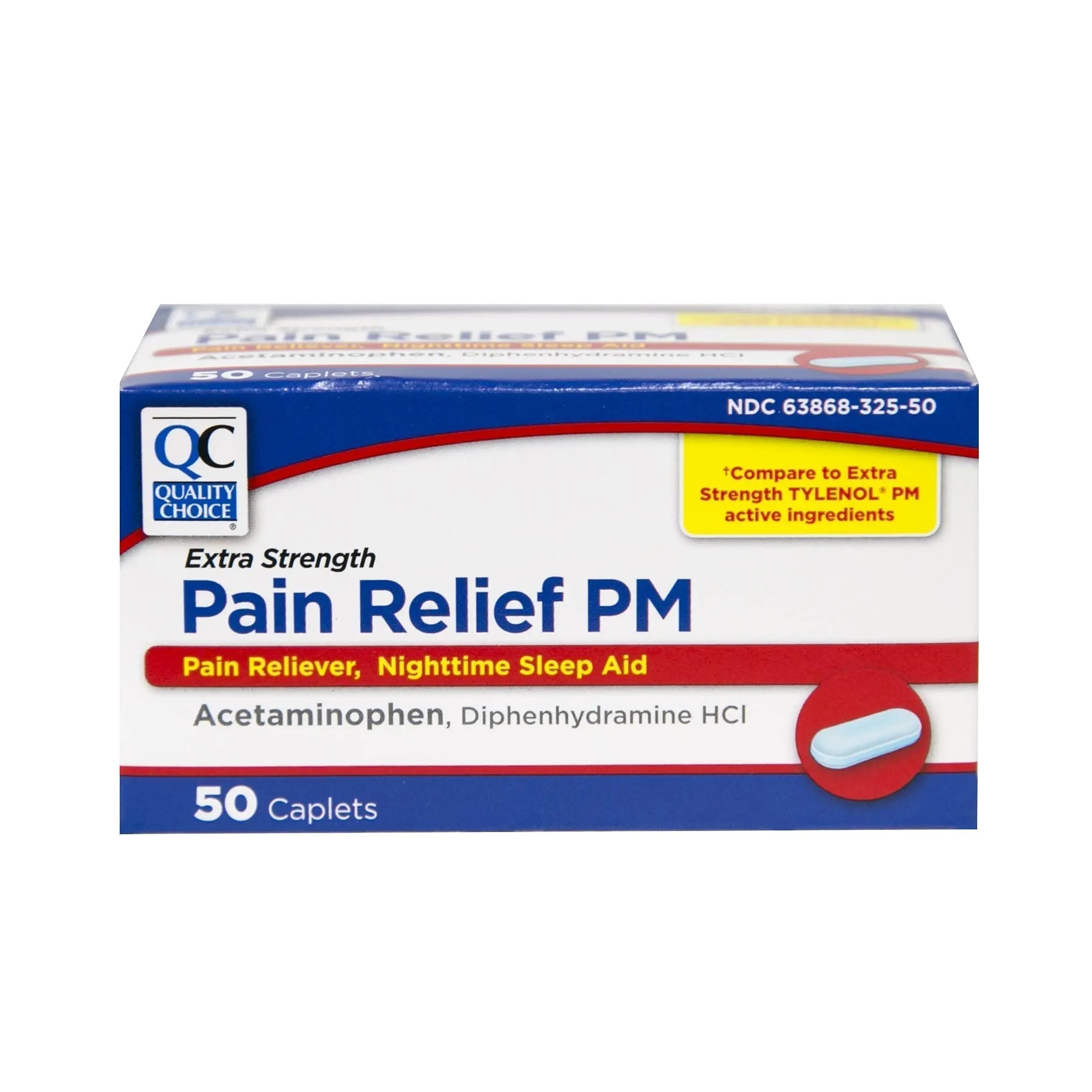 Quality Choice Extra Strength Pain Relief PM, Pain Reliever and Nighttime Sleep Aid, Acetaminophen 500 mg & Diphenhydramine HCI 25 mg (Sleep Aid), 50 Count Package of Caplets - TrustMedUSA