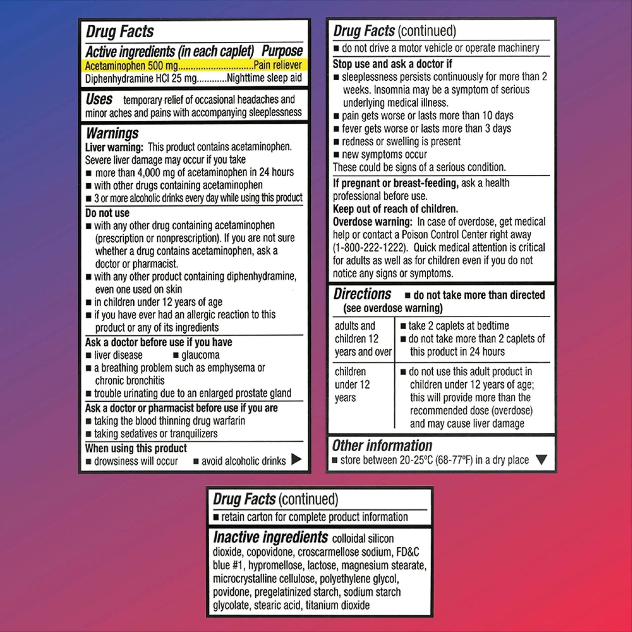 Quality Choice Extra Strength Pain Relief PM, Pain Reliever and Nighttime Sleep Aid, Acetaminophen 500 mg & Diphenhydramine HCI 25 mg (Sleep Aid), 50 Count Package of Caplets - TrustMedUSA