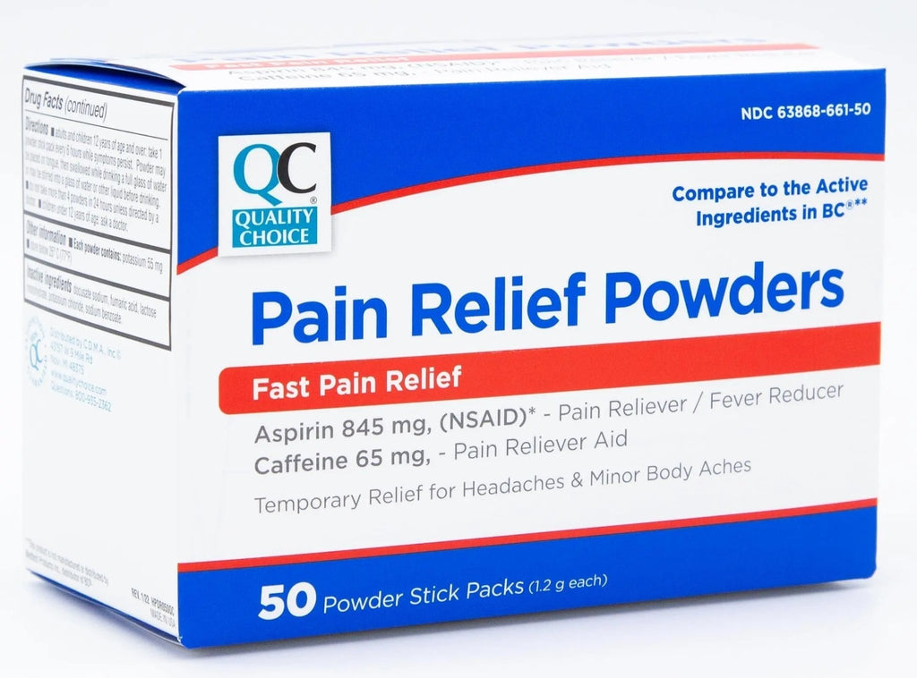 Quality Choice Fast Pain Relief Powder, Contains 50 Powder Packets for Rapid Pain Relief. Contains Aspirin & Caffiene - TrustMedUSA