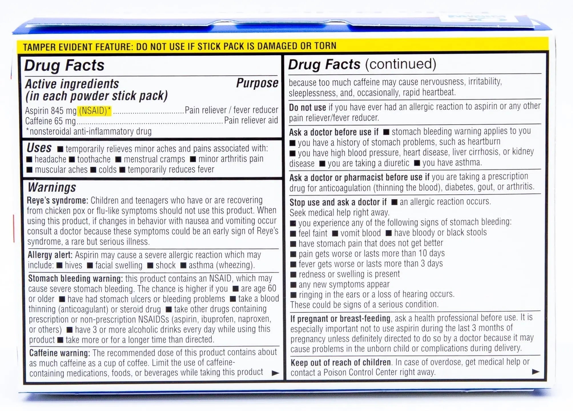 Quality Choice Fast Pain Relief Powder, Contains 50 Powder Packets for Rapid Pain Relief. Contains Aspirin & Caffiene - TrustMedUSA