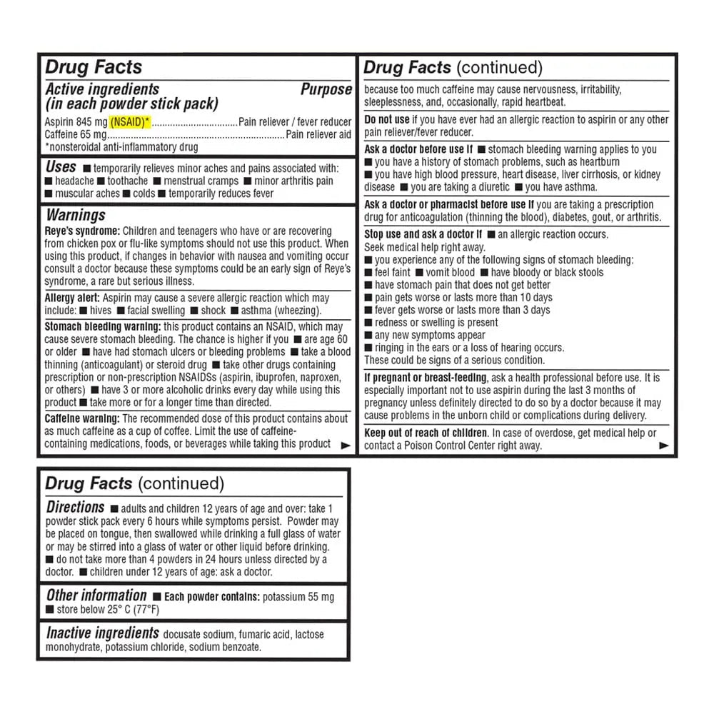 Quality Choice Fast Pain Relief Powder, Contains 50 Powder Packets for Rapid Pain Relief. Contains Aspirin & Caffiene - TrustMedUSA