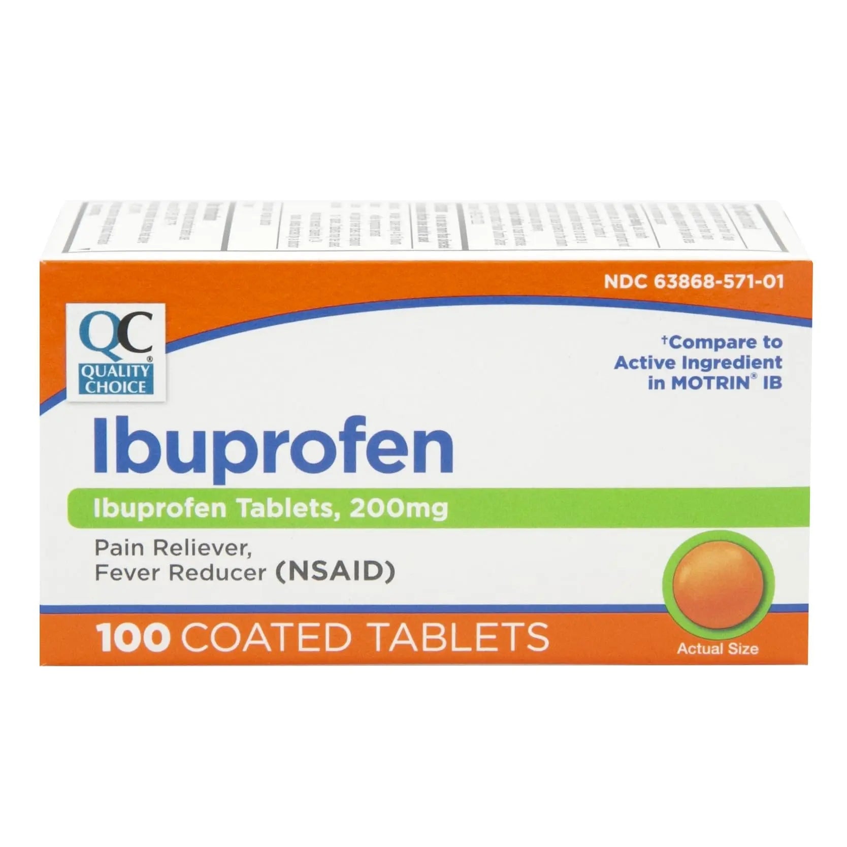 Quality Choice Ibuprofen Tablets, 200 mg, Pain Reliever and Fever Reducer for Arthritis, Toothache, Back Pain, Headache, Body Aches, and More 100 Count of Coated Tablets - TrustMedUSA