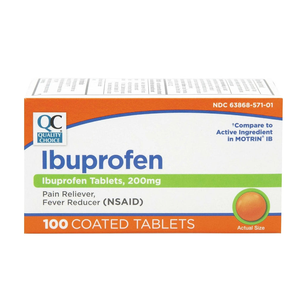Quality Choice Ibuprofen Tablets, 200 mg, Pain Reliever and Fever Reducer for Arthritis, Toothache, Back Pain, Headache, Body Aches, and More 100 Count of Coated Tablets - TrustMedUSA