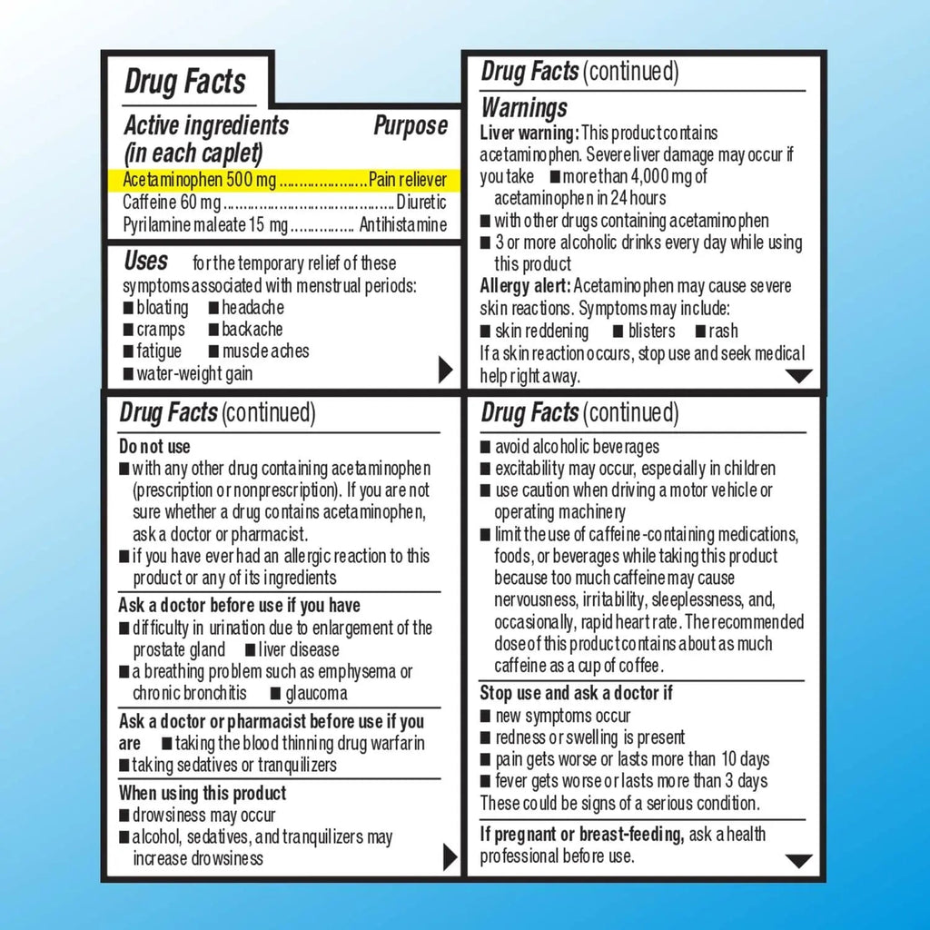 Quality Choice Menstrual Complete Max Strength Period Pain Relief, 500 mg of Acetaminophen, 60mg of Caffeine, 15mg of Pyrilamine Maleate, Cramps, Bloating, Headache. 24 Count. - TrustMedUSA