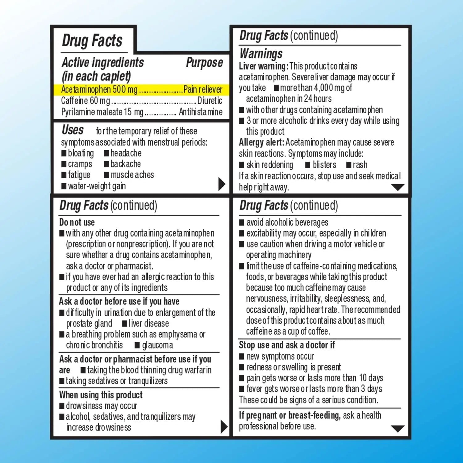 Quality Choice Menstrual Complete Max Strength Period Pain Relief, 500 mg of Acetaminophen, 60mg of Caffeine, 15mg of Pyrilamine Maleate, Cramps, Bloating, Headache. 24 Count. - TrustMedUSA