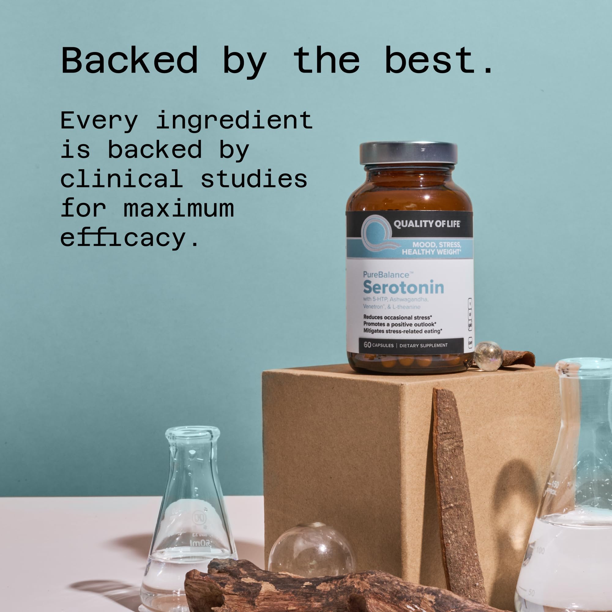 Quality of Life Pure Balance Serotonin Premium–Helps Boost Serotonin & Cortisol Levels - Includes 5-HTP, Venetron, Sensoril, Vitamin D3 & L-Theanine–60 Capsules - TrustMedUSA