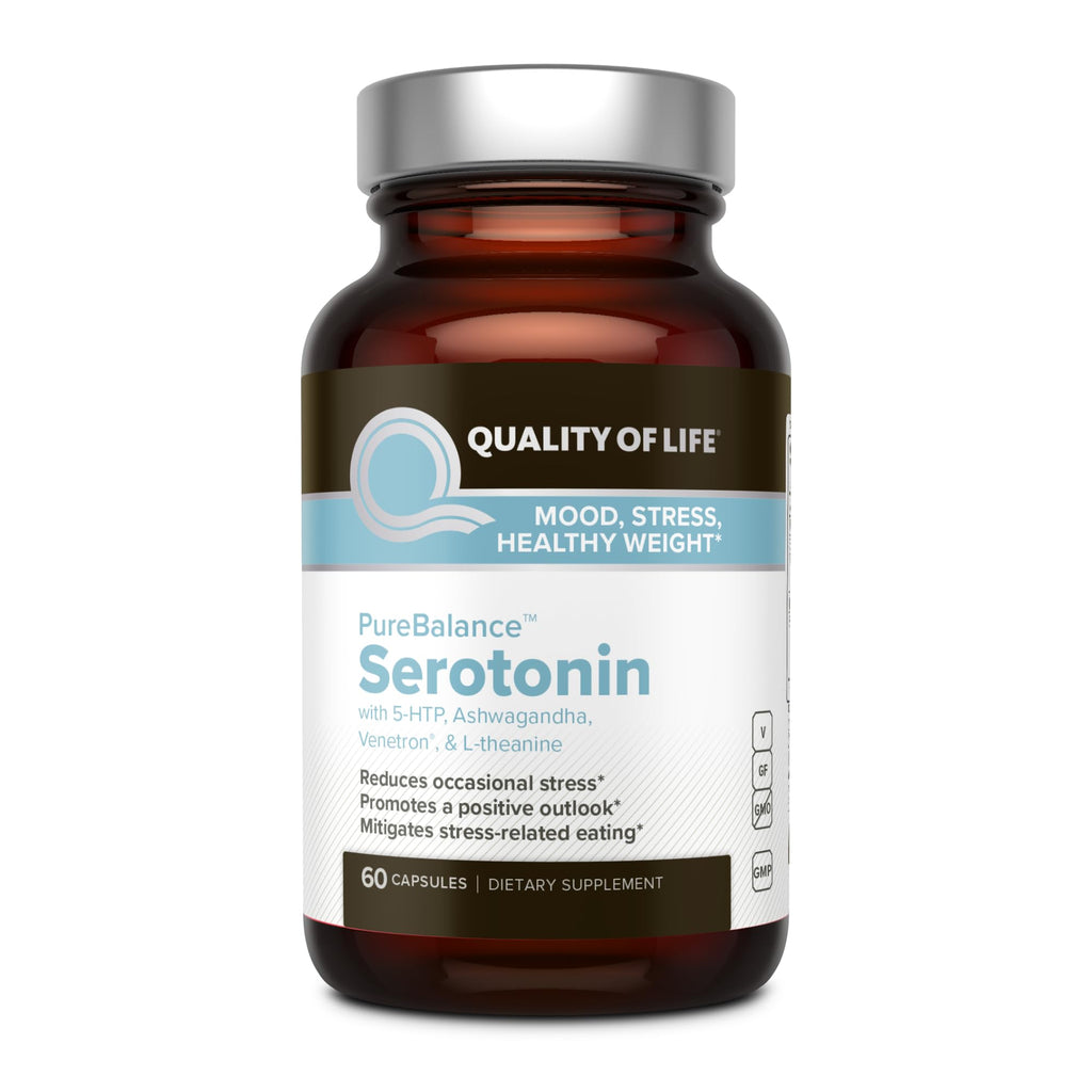 Quality of Life Pure Balance Serotonin Premium–Helps Boost Serotonin & Cortisol Levels - Includes 5-HTP, Venetron, Sensoril, Vitamin D3 & L-Theanine–60 Capsules - TrustMedUSA