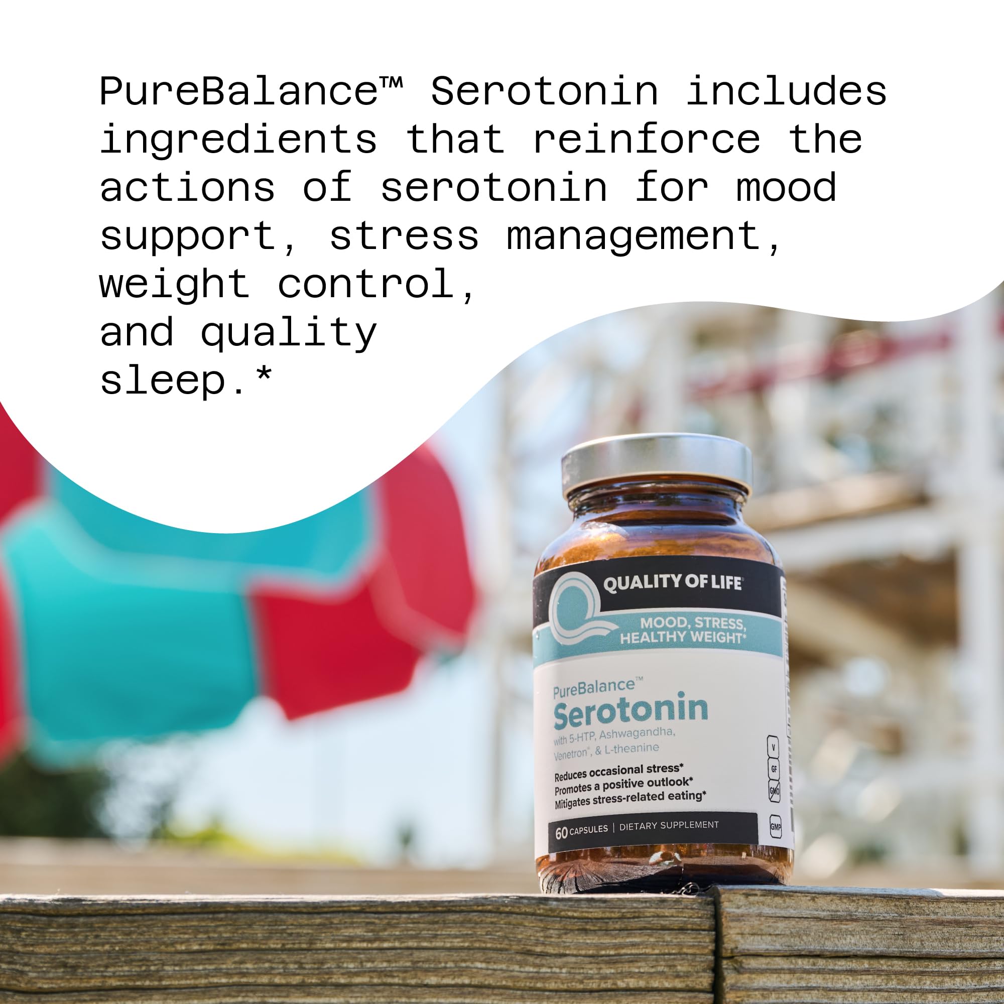Quality of Life Pure Balance Serotonin Premium–Helps Boost Serotonin & Cortisol Levels - Includes 5-HTP, Venetron, Sensoril, Vitamin D3 & L-Theanine–60 Capsules - TrustMedUSA