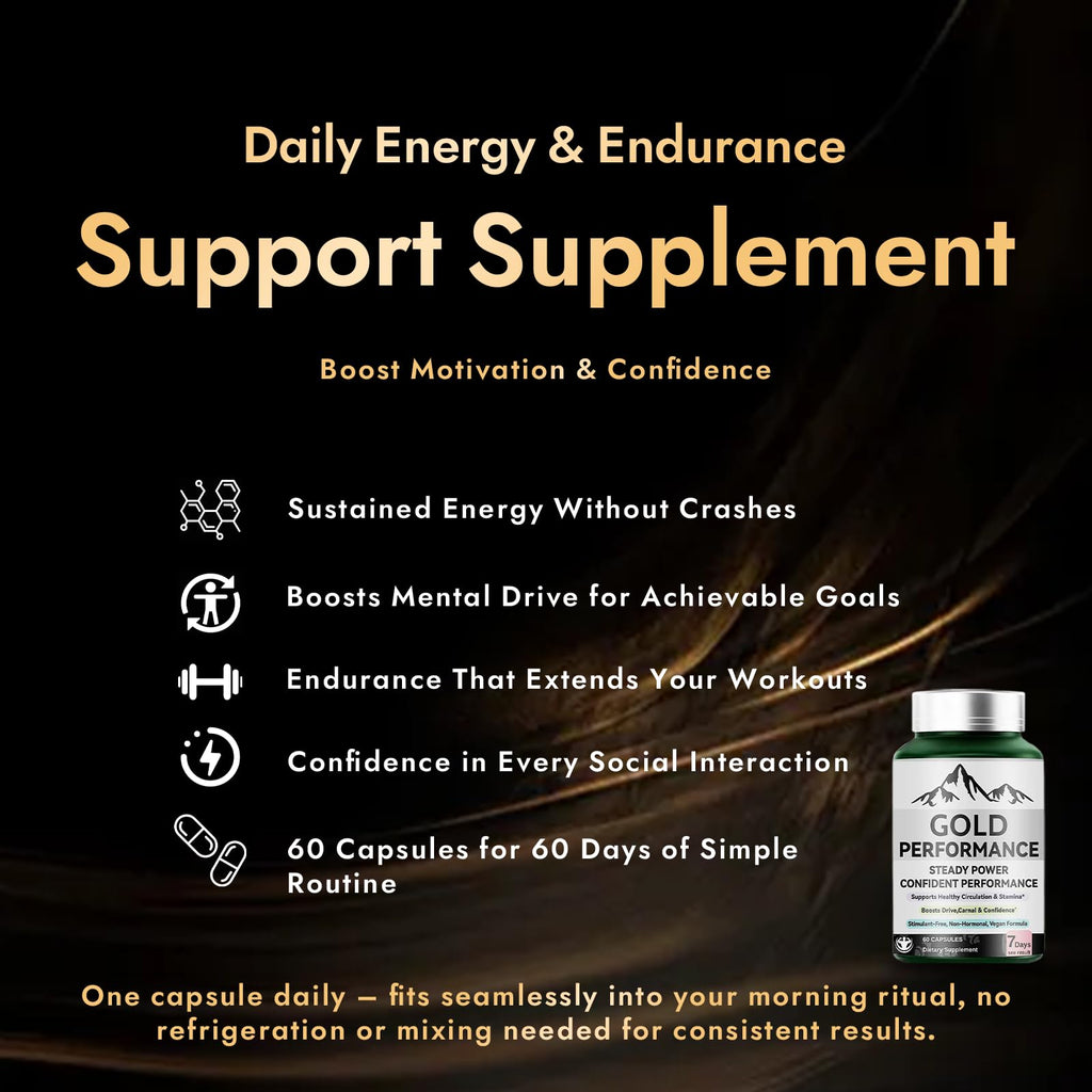 Quantum Gold Performance Capsulas – Daily Energy & Endurance Support Supplement | Boost Motivation & Confidence | 60 Capsules(1PC) - TrustMedUSA