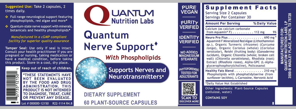 Quantum Nutrition Labs Nerve Support - Nerve Health Supplements, Brain Supplements, Nootropic with Rhodiola Rosea, Brain & Nerve Health - 60 Vegetarian Capsules - TrustMedUSA