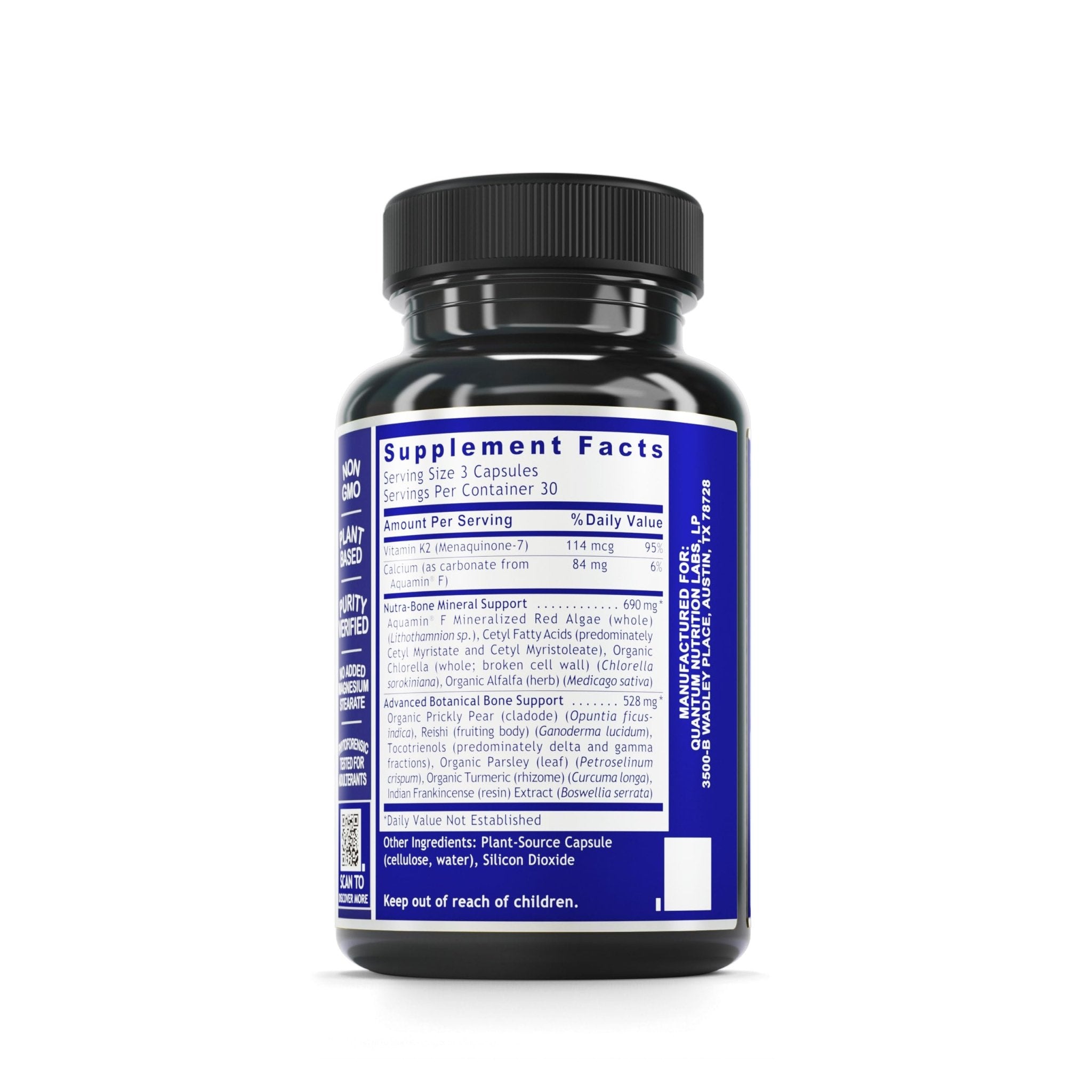 Quantum Nutrition Labs Quantum Bone Health - Bone Health Vitamins, Bone Strength Supplement for Women and Men, Organic Calcium Supplement with Fermented Vitamin K2, Bone Health Support - 90 Capsules - TrustMedUSA