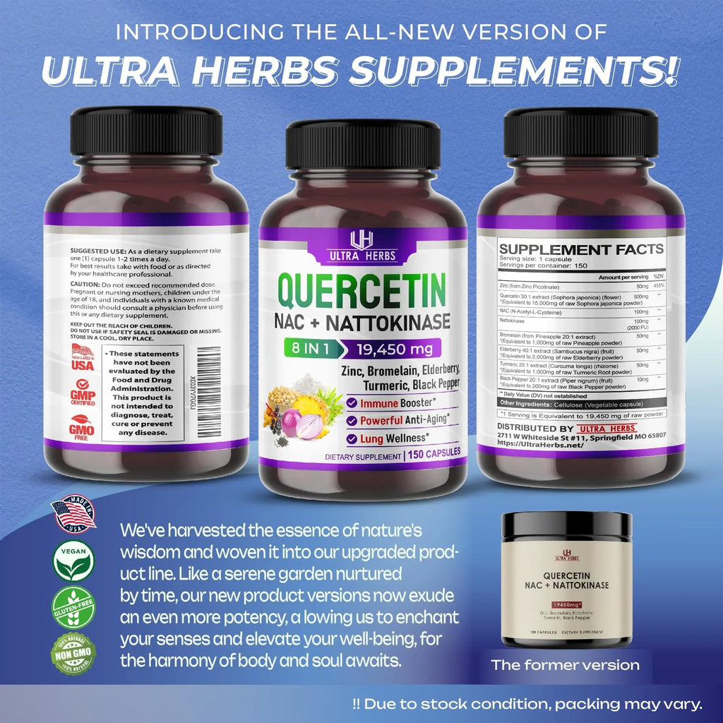 Quercetin 19,450mg 8 IN 1 with NAC, Nattokinase, Zinc, Bromelain, Elderberry, Turmeric - TrustMedUSA