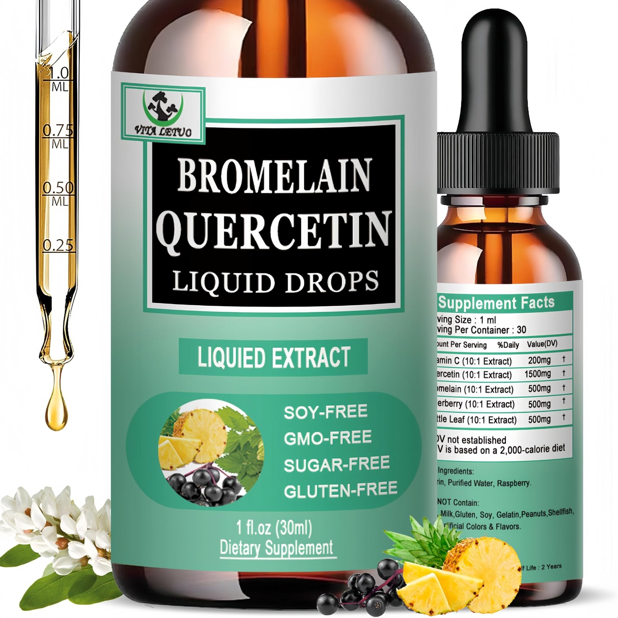 Quercetin Liquid Drops, Quercetin with Bromelain Elderberry Nettle Leaf Vitamin C Liquid Supplements, High Absorption Quercetin Liquid Drops for Women Men, Healthy Immune Antioxidant Support, Non-GMO - TrustMedUSA