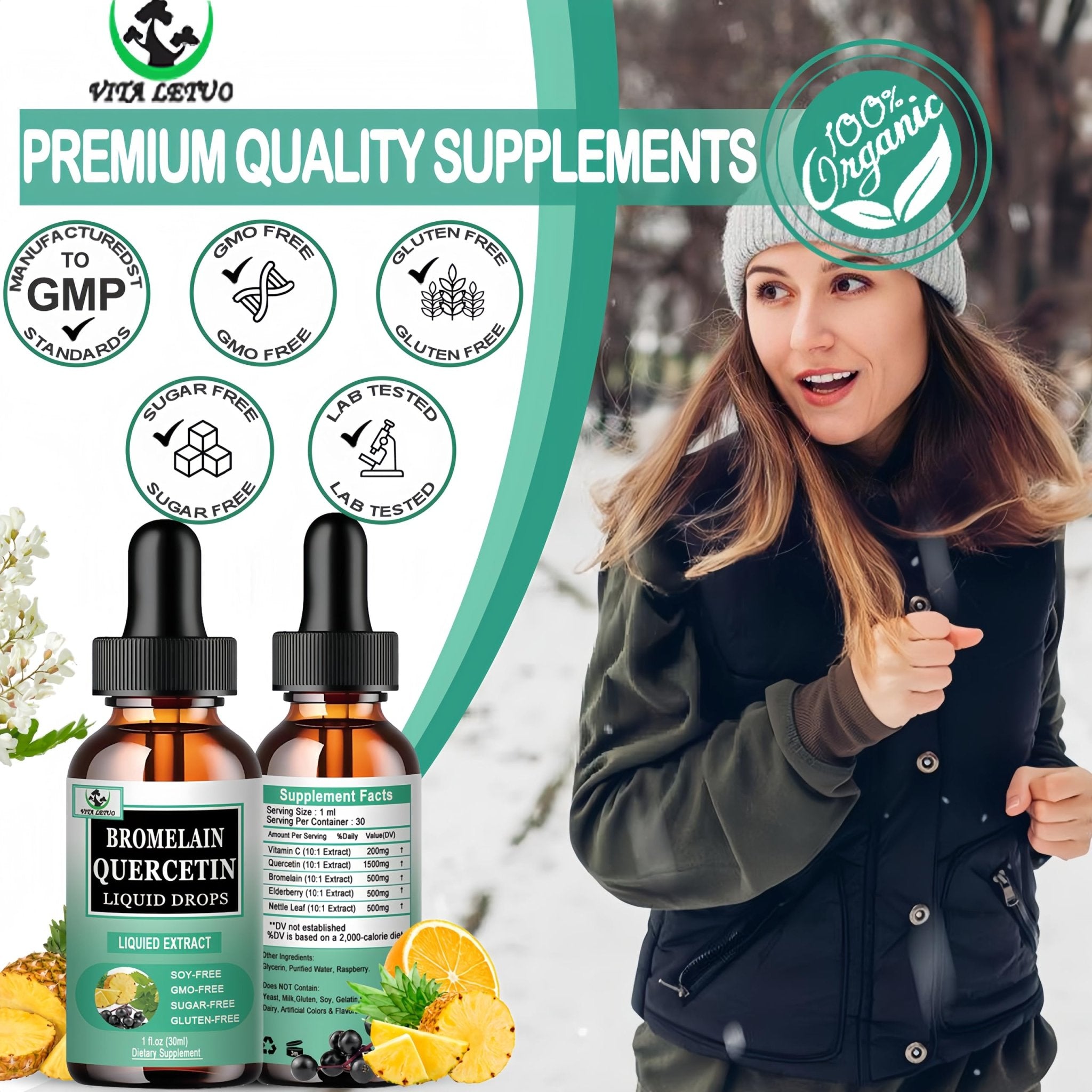 Quercetin Liquid Drops, Quercetin with Bromelain Elderberry Nettle Leaf Vitamin C Liquid Supplements, High Absorption Quercetin Liquid Drops for Women Men, Healthy Immune Antioxidant Support, Non-GMO - TrustMedUSA
