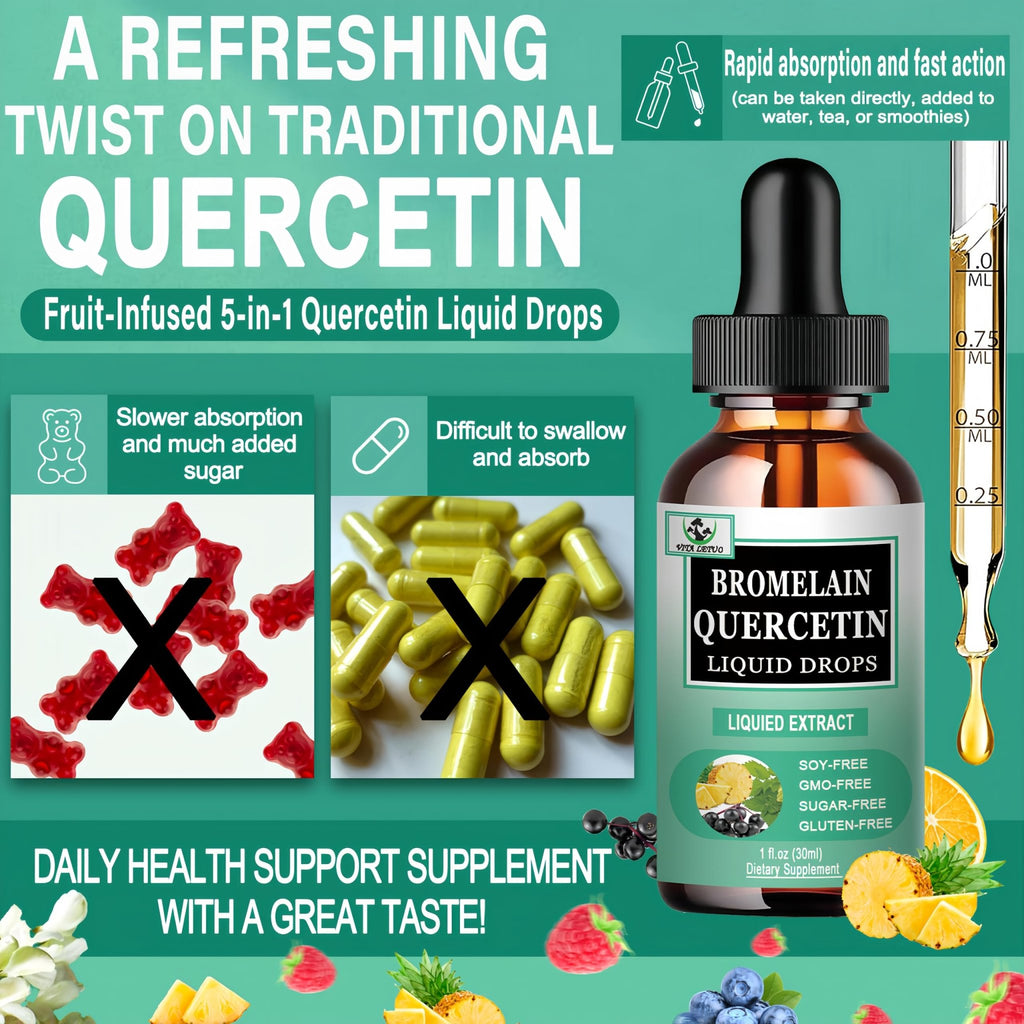 Quercetin Liquid Drops, Quercetin with Bromelain Elderberry Nettle Leaf Vitamin C Liquid Supplements, High Absorption Quercetin Liquid Drops for Women Men, Healthy Immune Antioxidant Support, Non-GMO - TrustMedUSA