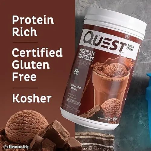 Quest Nutrition Chocolate Milkshake Protein Powder, 22g Protein, 2g Net Carbs, 1g Sugar - TrustMedUSA