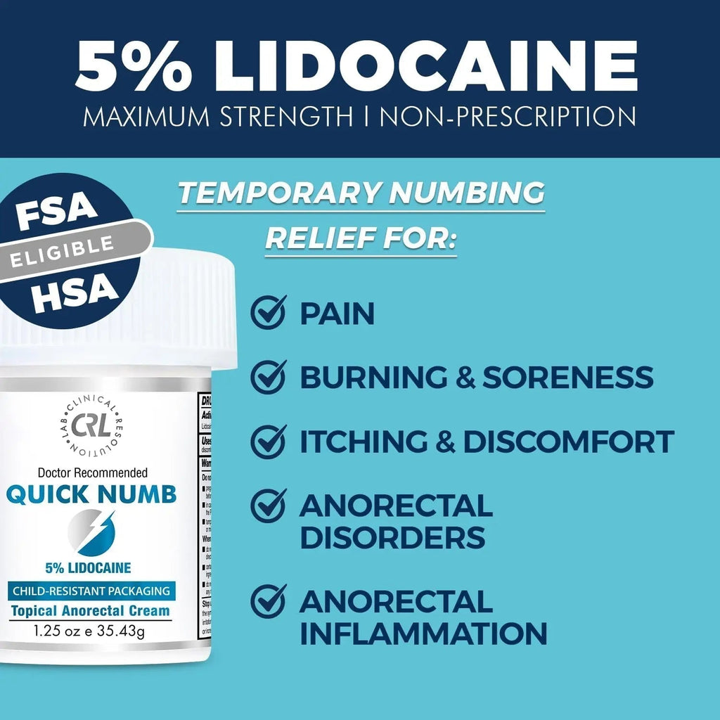 Quick Numb 5% Lidocaine Cream Maximum Strength Liposomal, Fast Itch Burn Pain Relief Cream with Aloe Allantoin Vitamin E, Gentle on Skin Support Healing Hemorrhoid Treatment 1.25 oz - TrustMedUSA