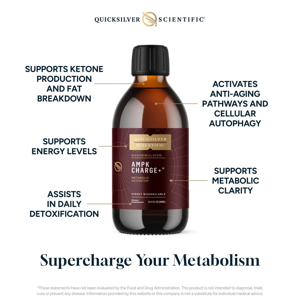 Quicksilver Scientific AMPK Charge+ - Support The Benefits of Intermittent Fasting, Carb Restrictive + Keto Protocols - Promotes Energy Production, Fat Breakdown + Healthy Aging (10.14oz / 300ml) - TrustMedUSA