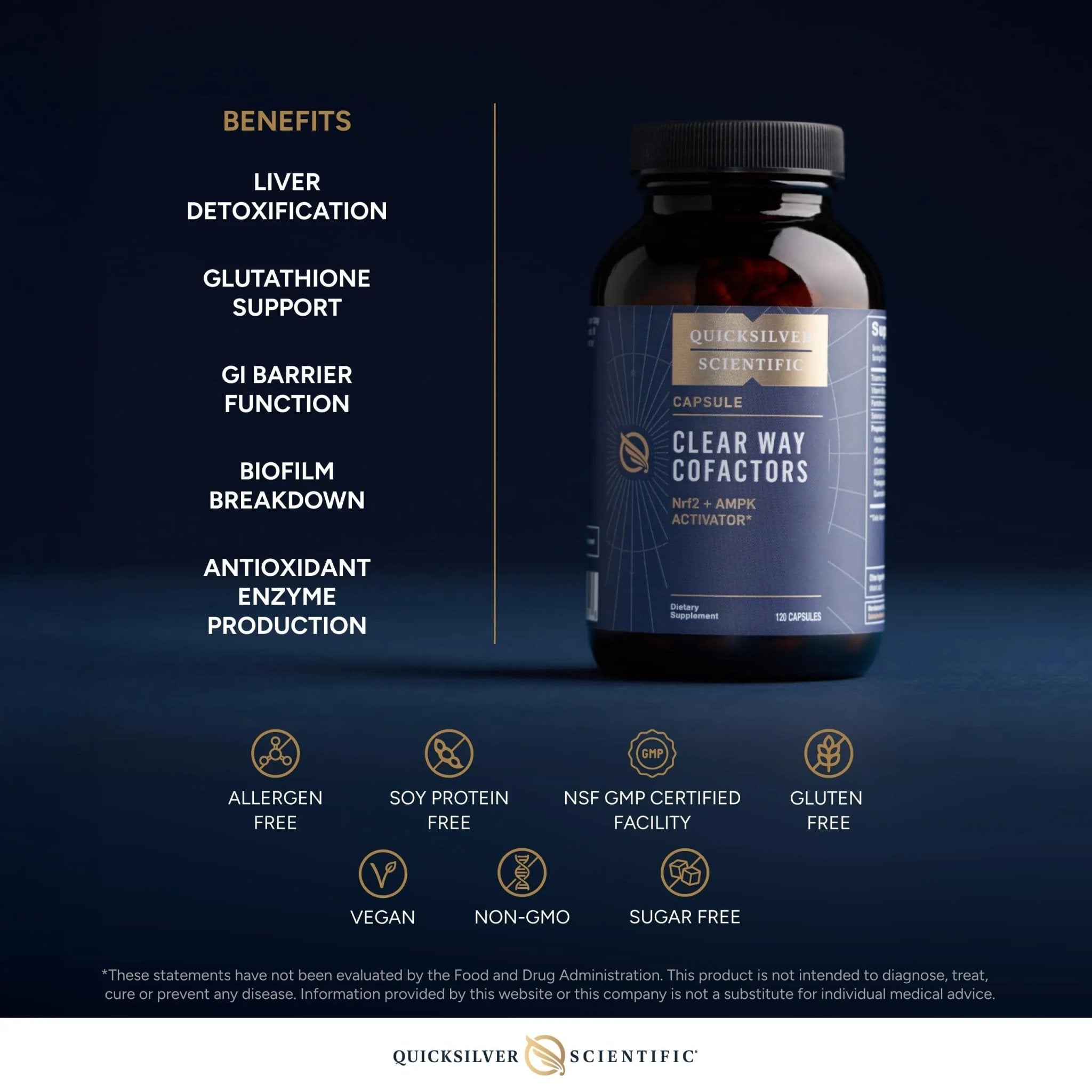 Quicksilver Scientific Clear Way Cofactors - Body Detox Cleanse Support with Vitamin B1, Dandelion Extract, Quercetin & Nattokinase Enzyme - Antioxidant Cleanse to Support Gut Health (120 Capsules) - TrustMedUSA