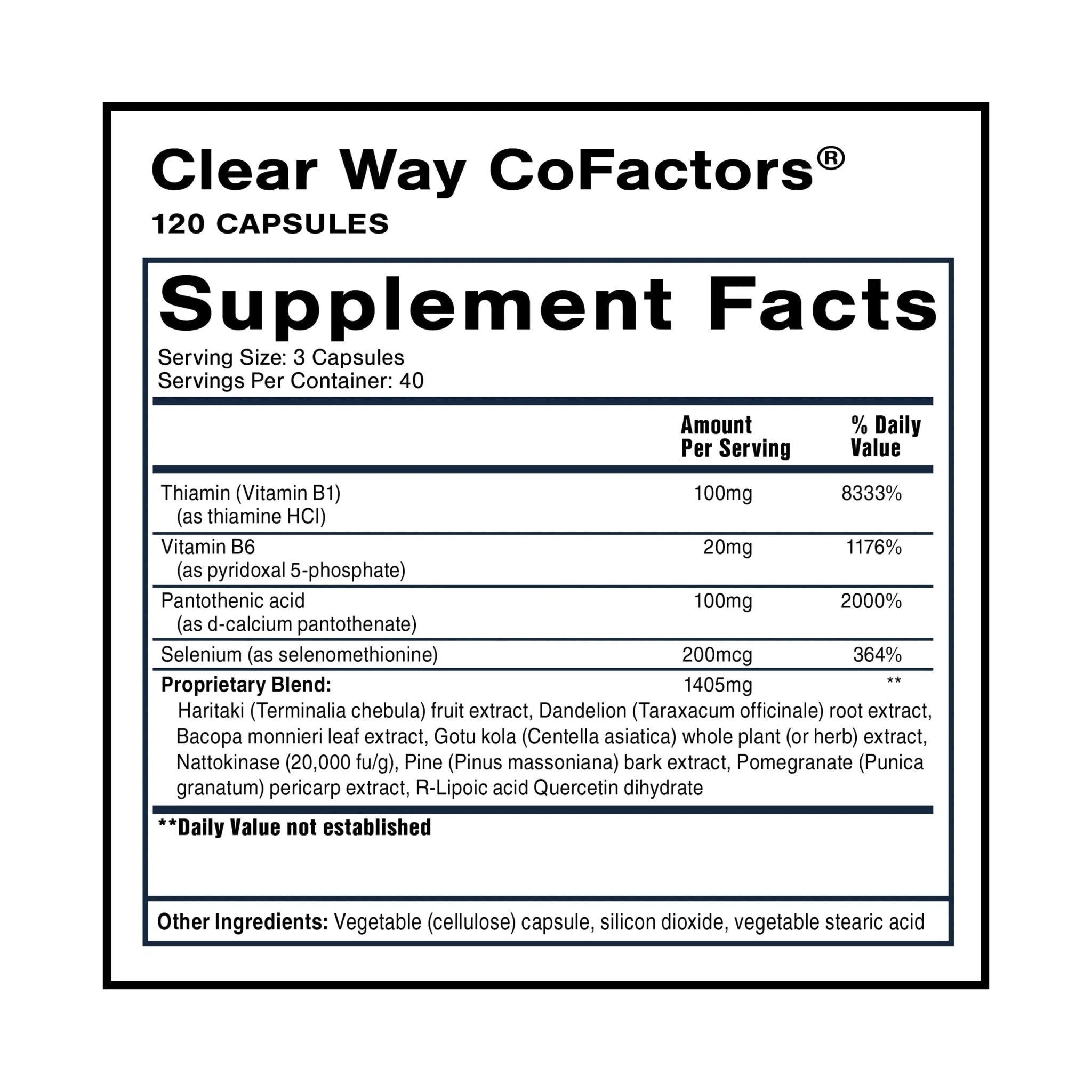 Quicksilver Scientific Clear Way Cofactors - Body Detox Cleanse Support with Vitamin B1, Dandelion Extract, Quercetin & Nattokinase Enzyme - Antioxidant Cleanse to Support Gut Health (120 Capsules) - TrustMedUSA